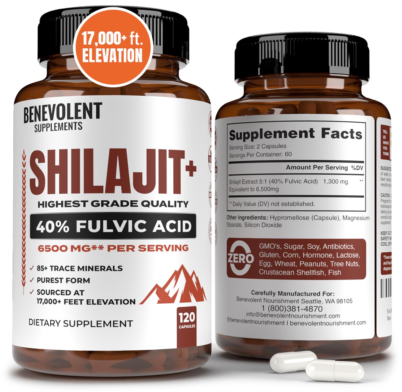 Benevolent Nourishment Shilajit 6500mg Capsules, 120 Count