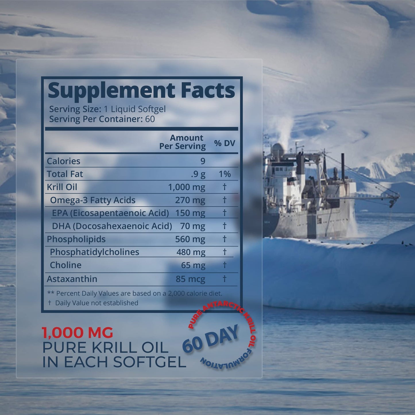 Mobisyn Antarctic Krill Oil 1000mg Softgels 120 Count