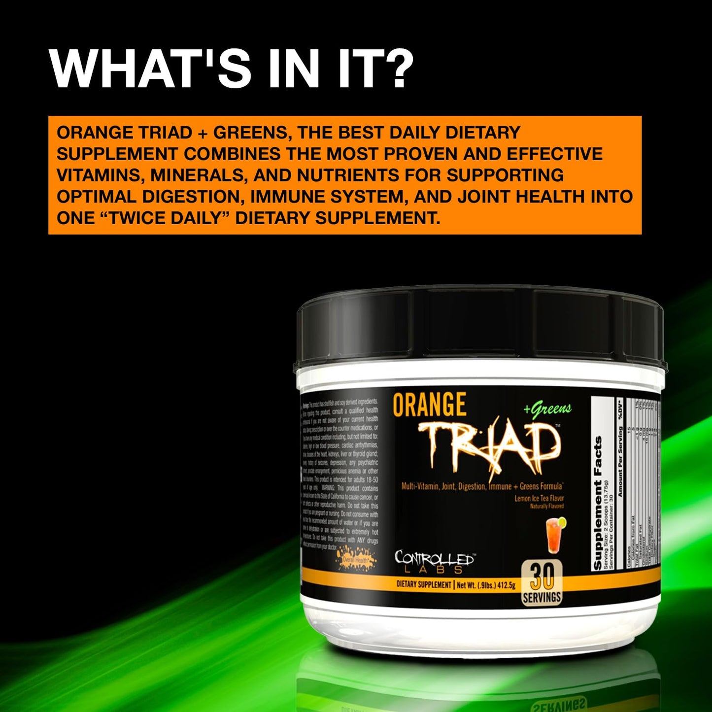 Controlled Labs Orange Triad Plus Greens for Men and Women Powder 14.4 Ounce