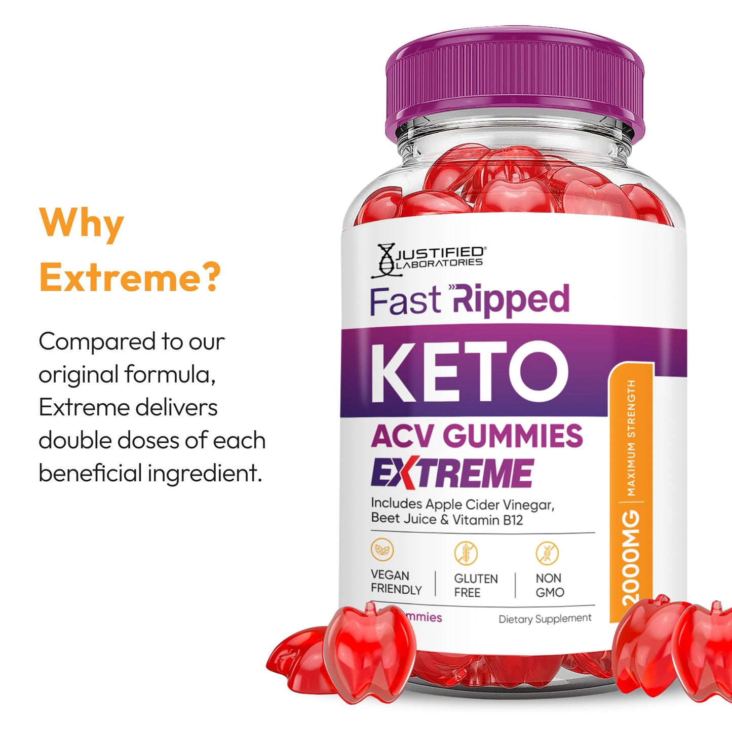 Justified Laboratories Fast Ripped Keto ACV Gummies Extreme (2000 mg) - 60 Gummies