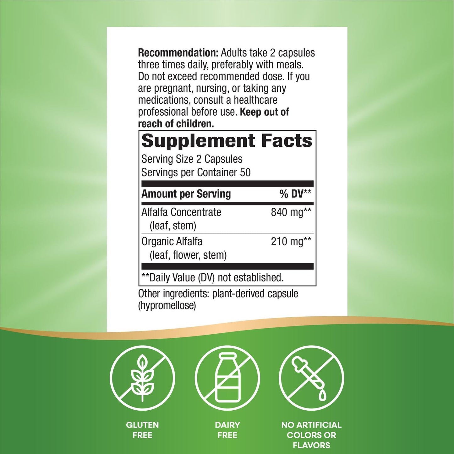 Nature's Way Alfa-Max Alfalfa Concentrate Dietary Supplement Capsules, 100 Count