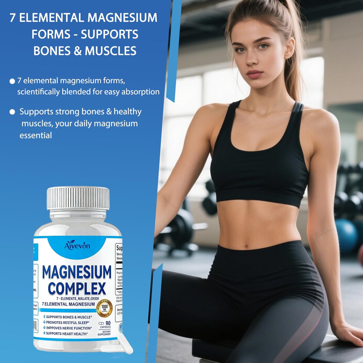 Aiwevon Magnesium Complex 1000mg Capsules, 60 Count
