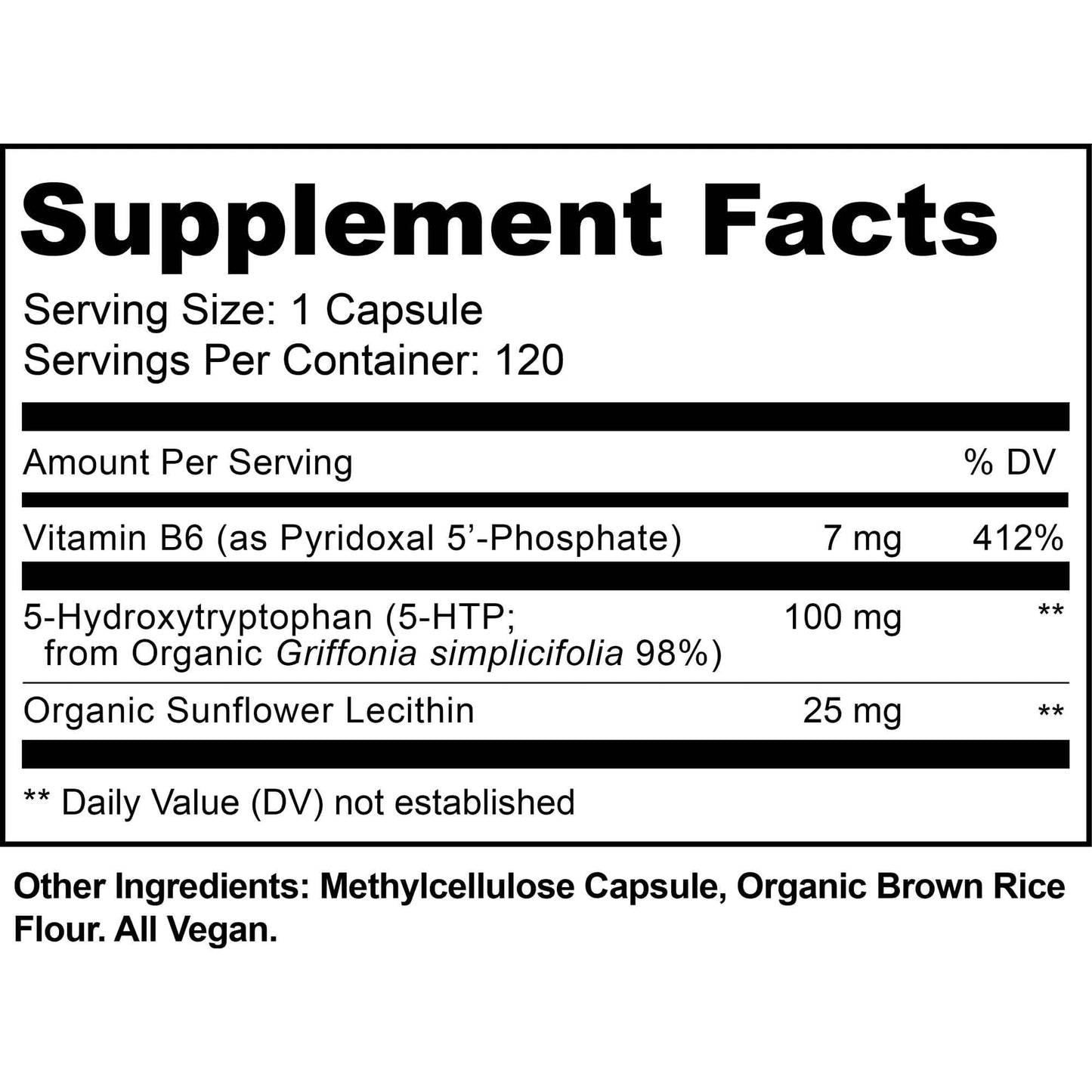 MoxyVites 5HTP 100mg Supplement with B6, Organic Whole Food, Non-GMO, 120 Vegan Capsules