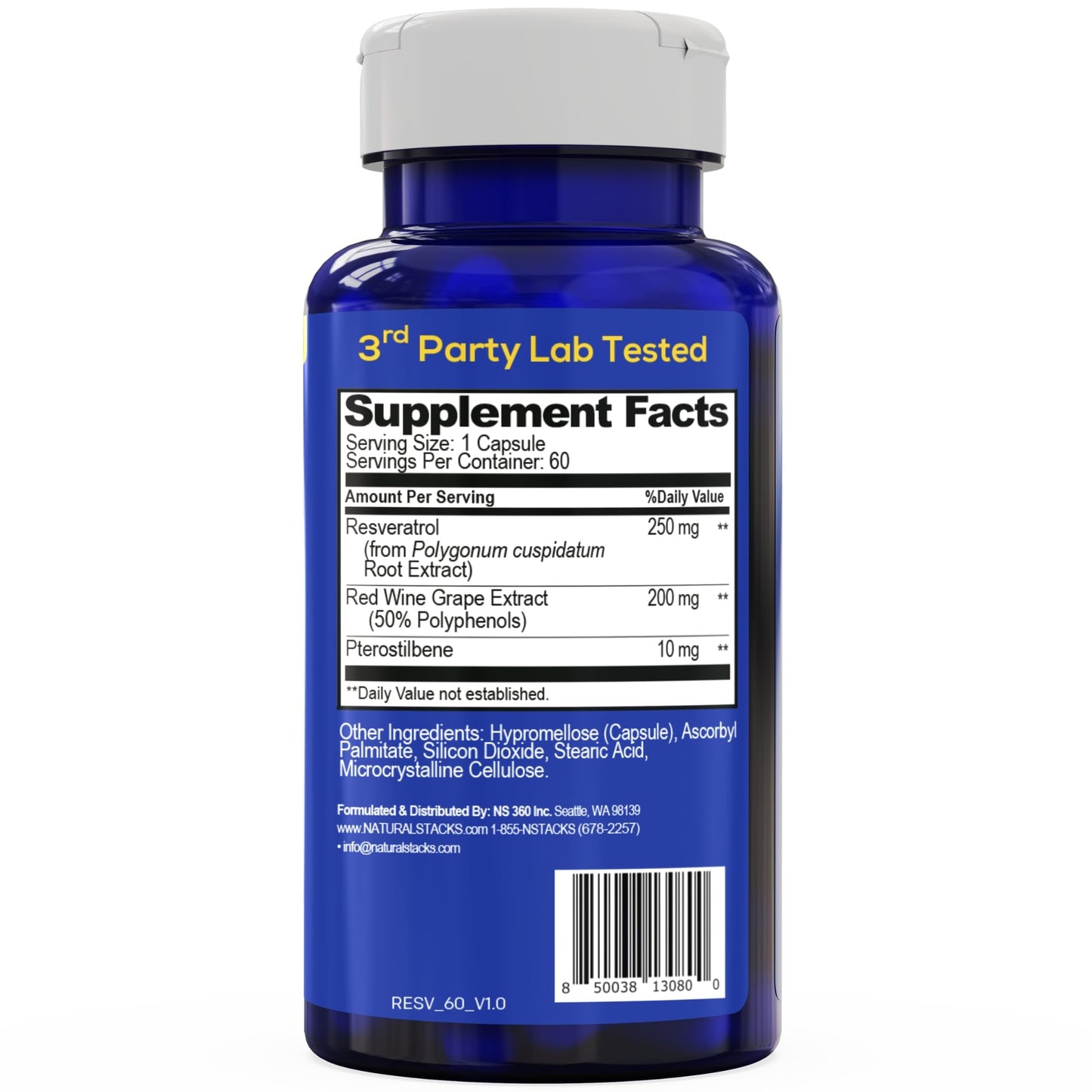 Natural Stacks Smart Resveratrol 250mg with Pterostilbene Capsule 60 Count
