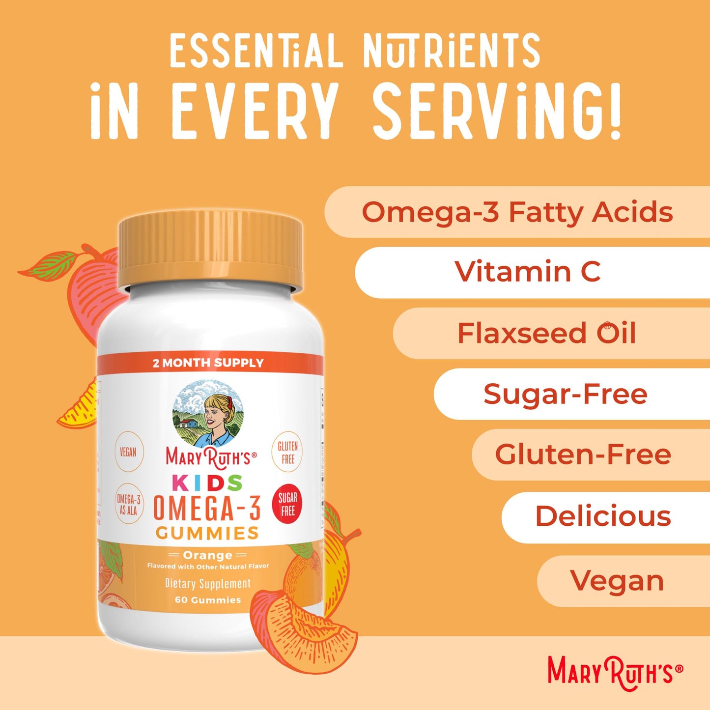 MARYRUTH'S Vegan Omega-3 Gummies for Kids, 60 Count