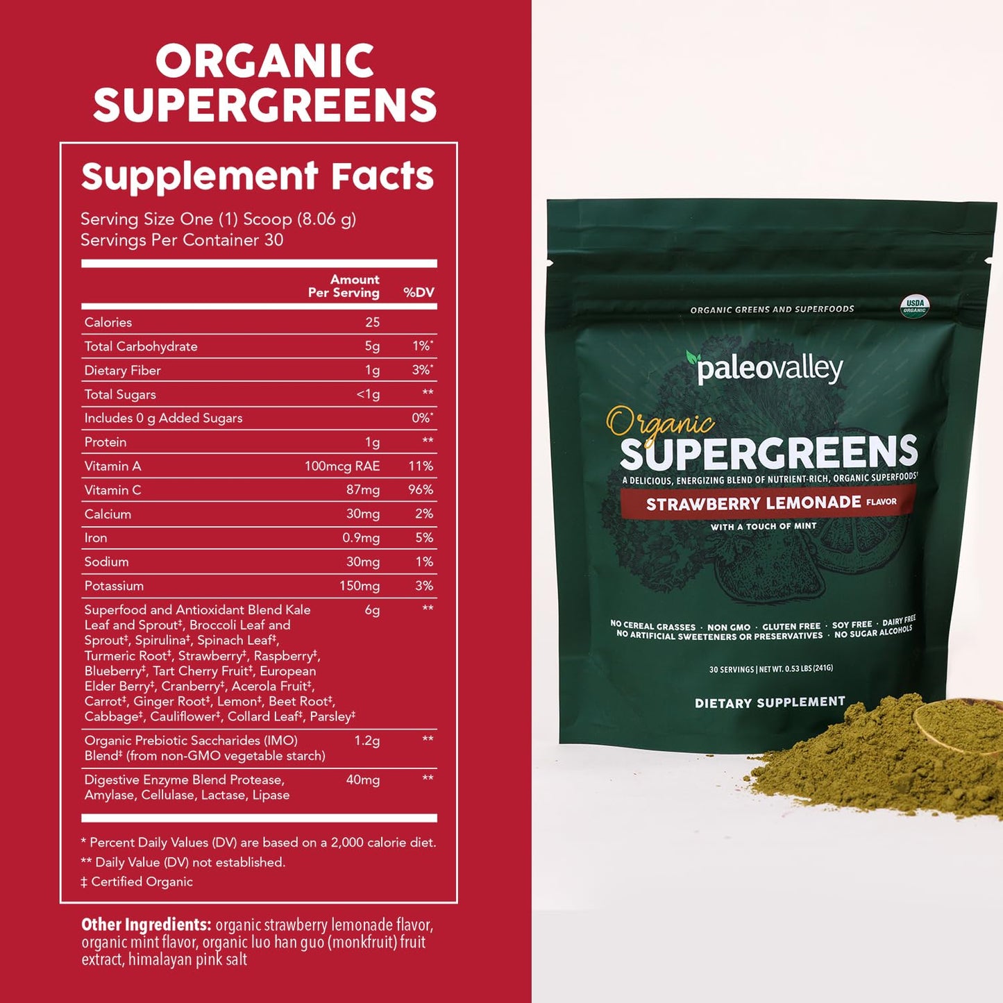 Paleovalley Organic Supergreens Powder 8.48 Ounce