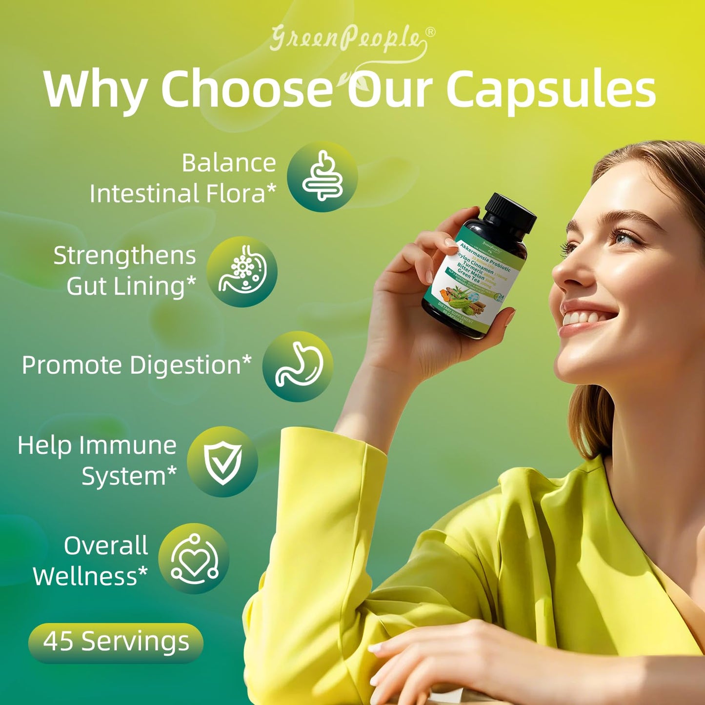 GREENPEOPLE Akkermansia Probiotics 15B CFU for Gut Function, 60 Capsules