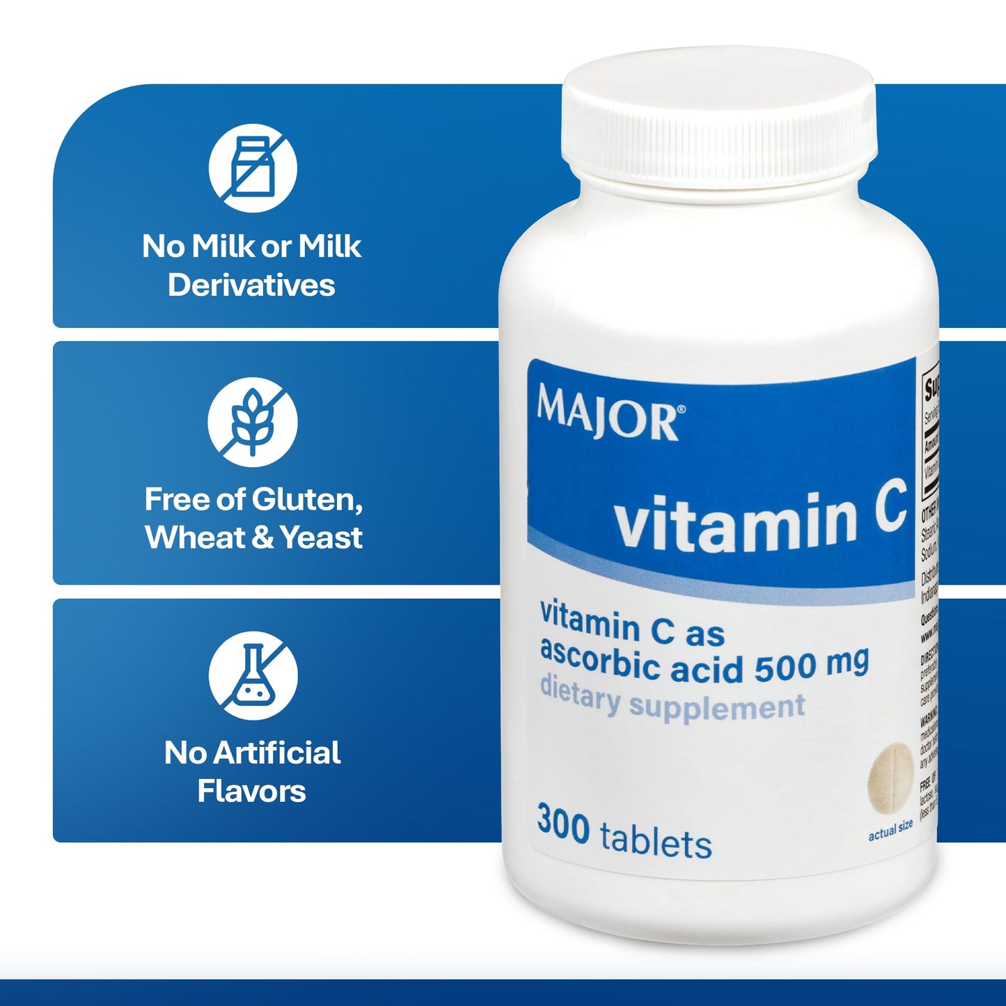 MAJOR Vitamin C 500 mg Ascorbic Acid Tablets, 300 Count