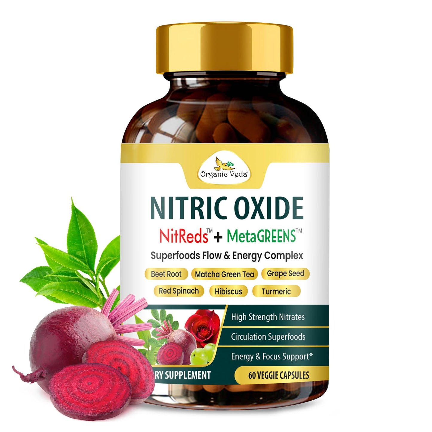 Organic Veda Nitric Oxide Booster NitReds Nitrates Complex Capsule 60 Vegan Capsules