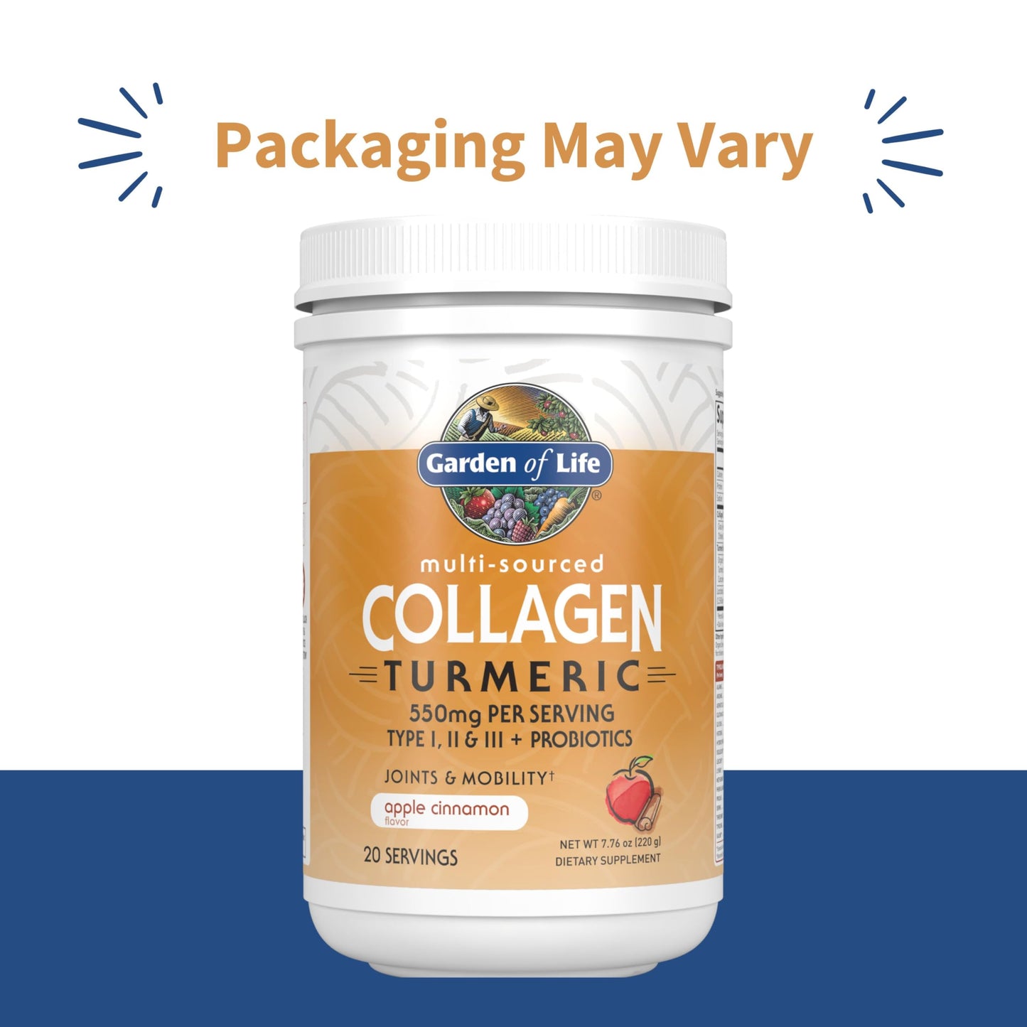 Garden of Life Multi-Sourced Collagen Peptides + Turmeric Powder Apple Cinnamon, 7.8 oz