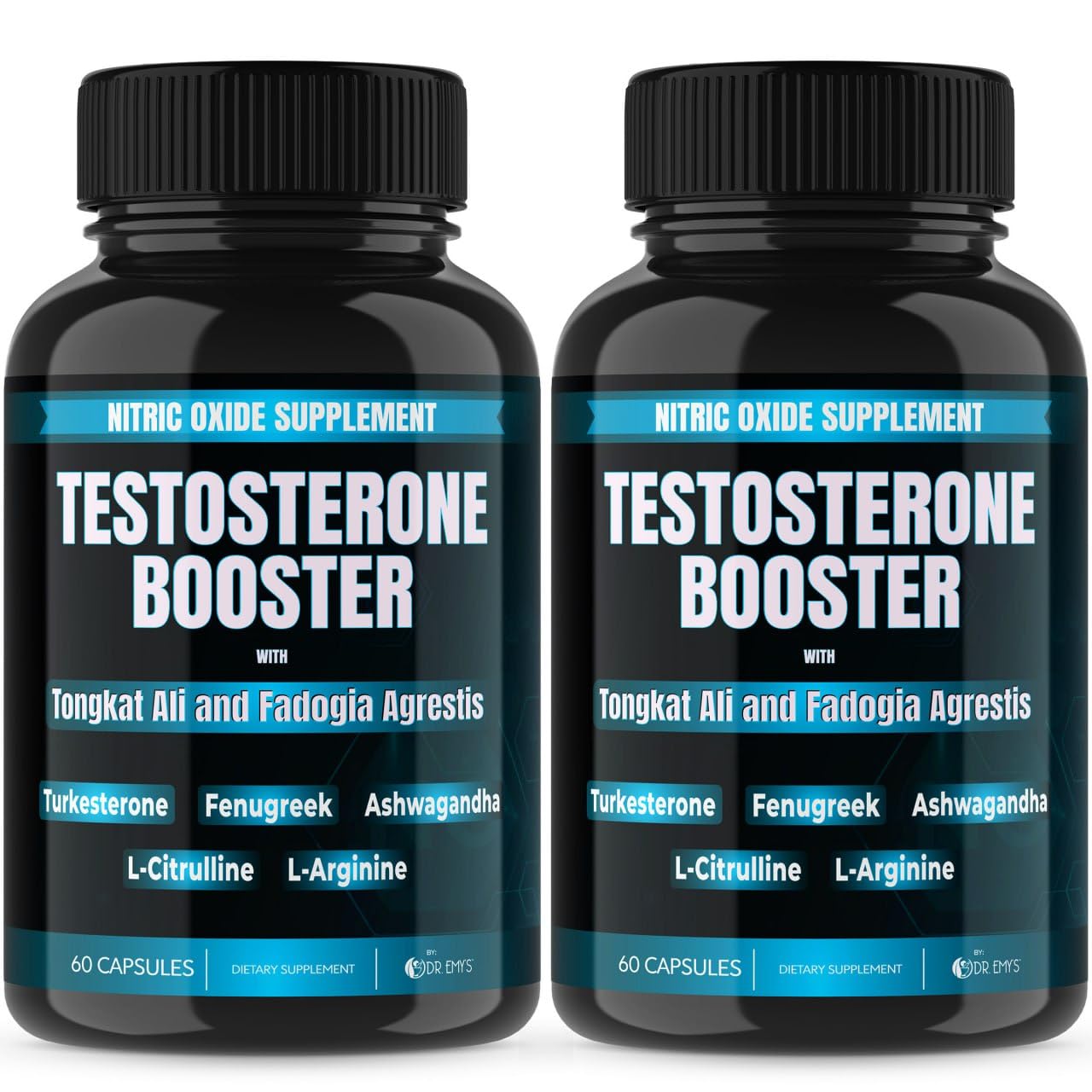 Dr. Emy's Testosterone Booster-Tongkat Ali Fadogia Agrestis Nitric Oxide Ashwagandha Supplement for Men with L Arginine Citrulline Fenugreek - Turkesterone Pre Workout Pump Capsules 120