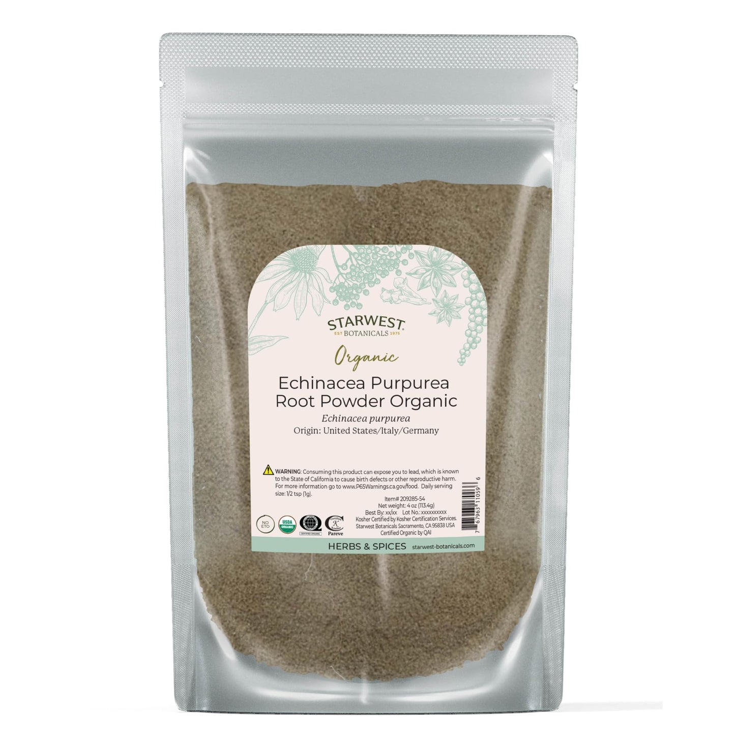 Starwest Botanicals Dried Echinacea Purpurea Root Powder, 4 oz