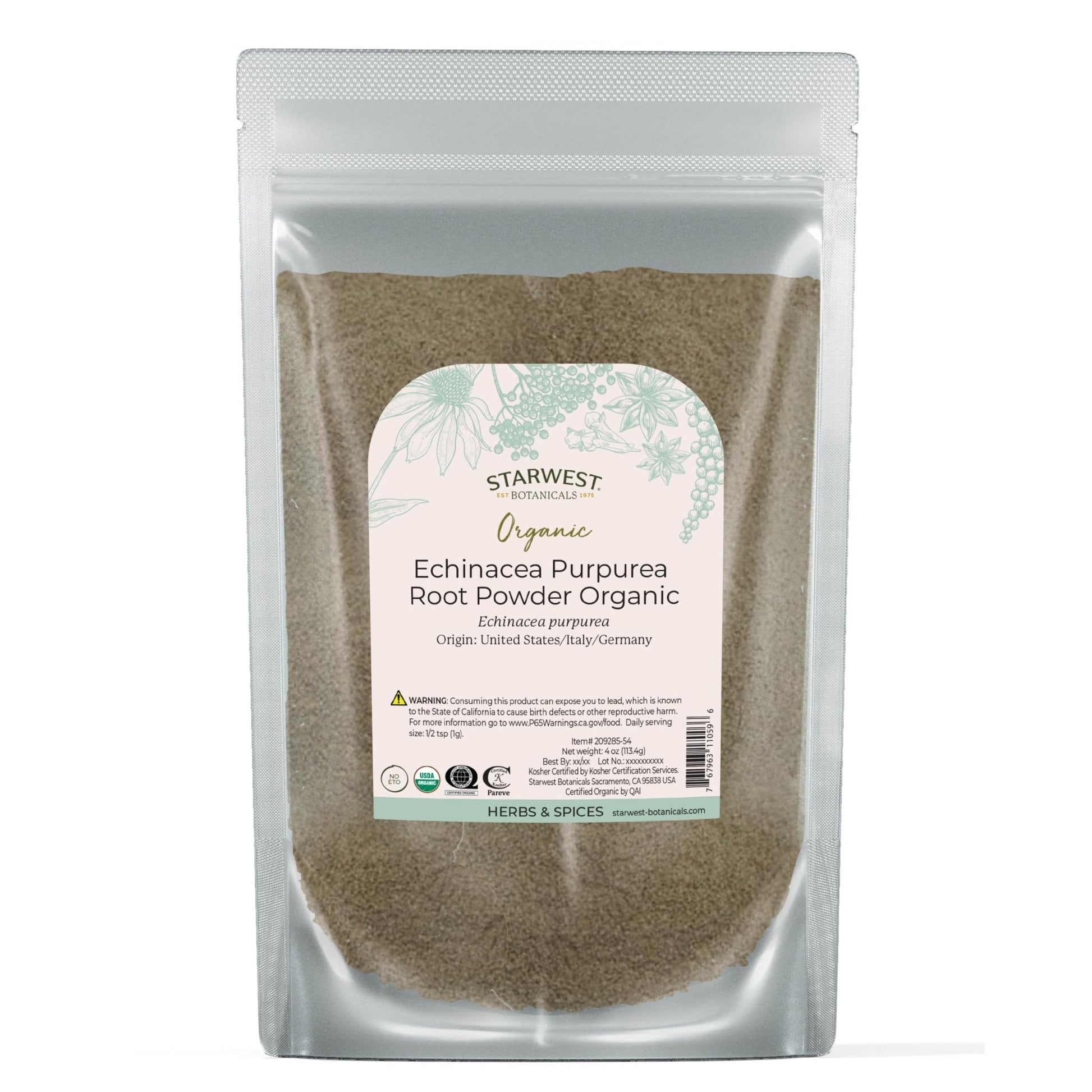 Starwest Botanicals Dried Echinacea Purpurea Root Powder, 4 oz