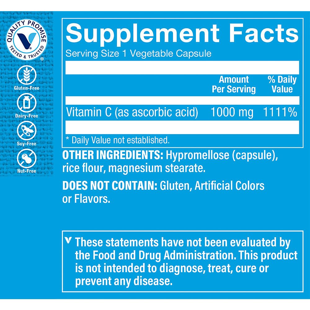 The Vitamin Shoppe C-1000 Vitamin C 1000mg, Vegetarian Capsules, 100 Count