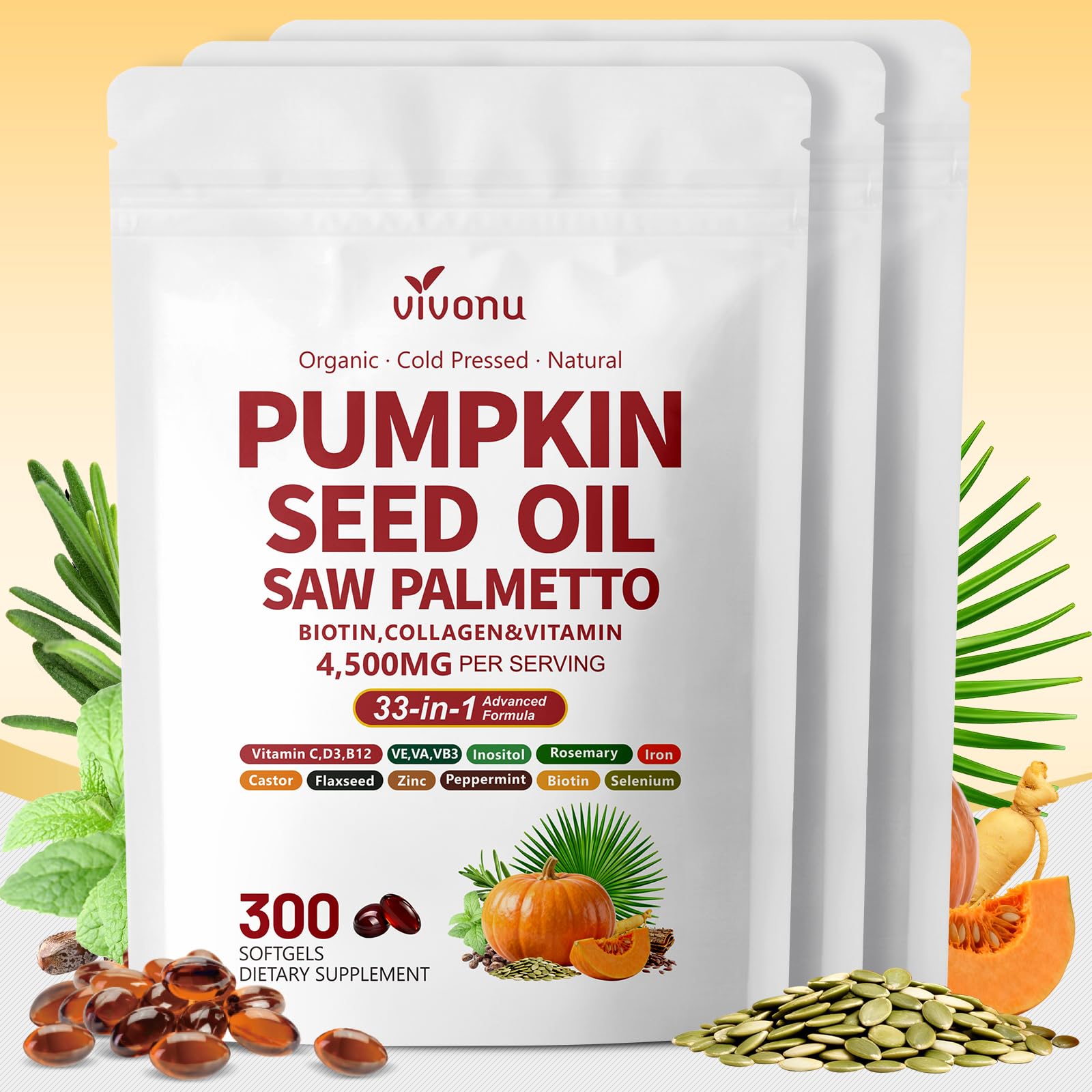 VivoNu Pumpkin Seed Oil with Saw Palmetto Capsules 900 Count