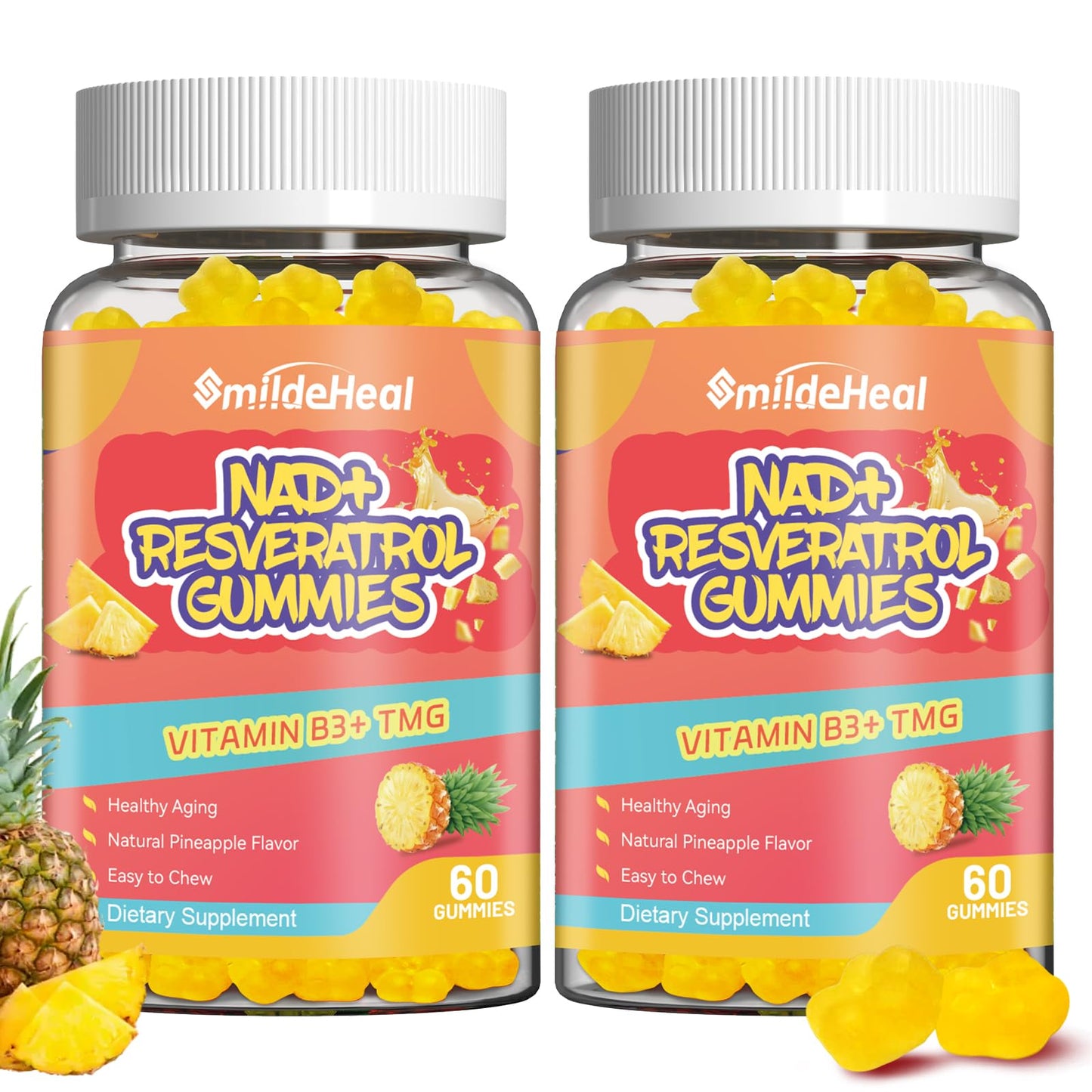 SmildeHeal NAD+ Resveratrol Gummies 500mg with Vitamin B3 & TMG 120 Gummies