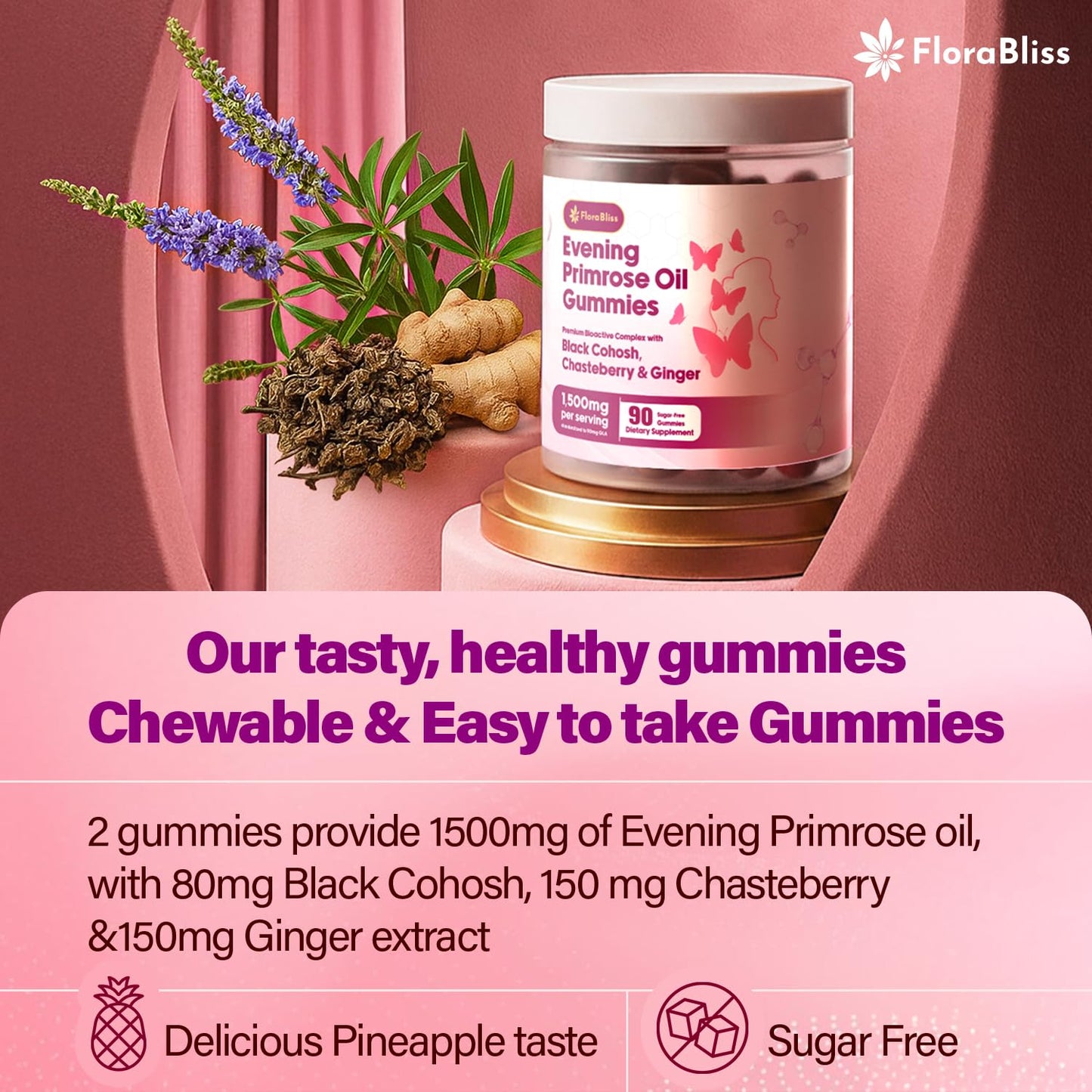 FloraBliss Evening Primrose Oil Gummies, 90 Count