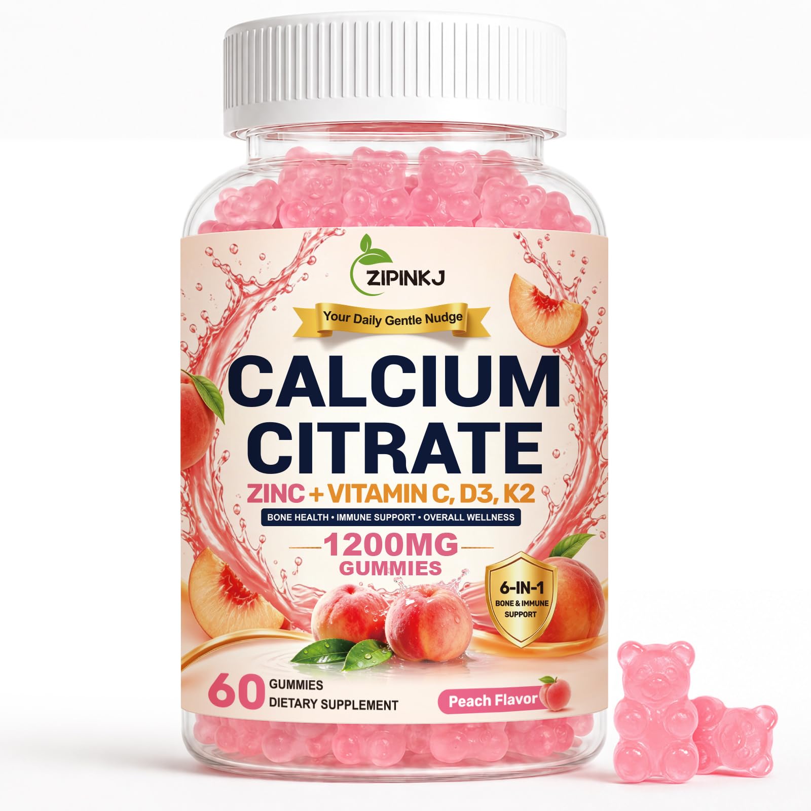 ZIPINKJ Calcium Citrate 1200mg with Vitamin D3 Gummy, 60 Count