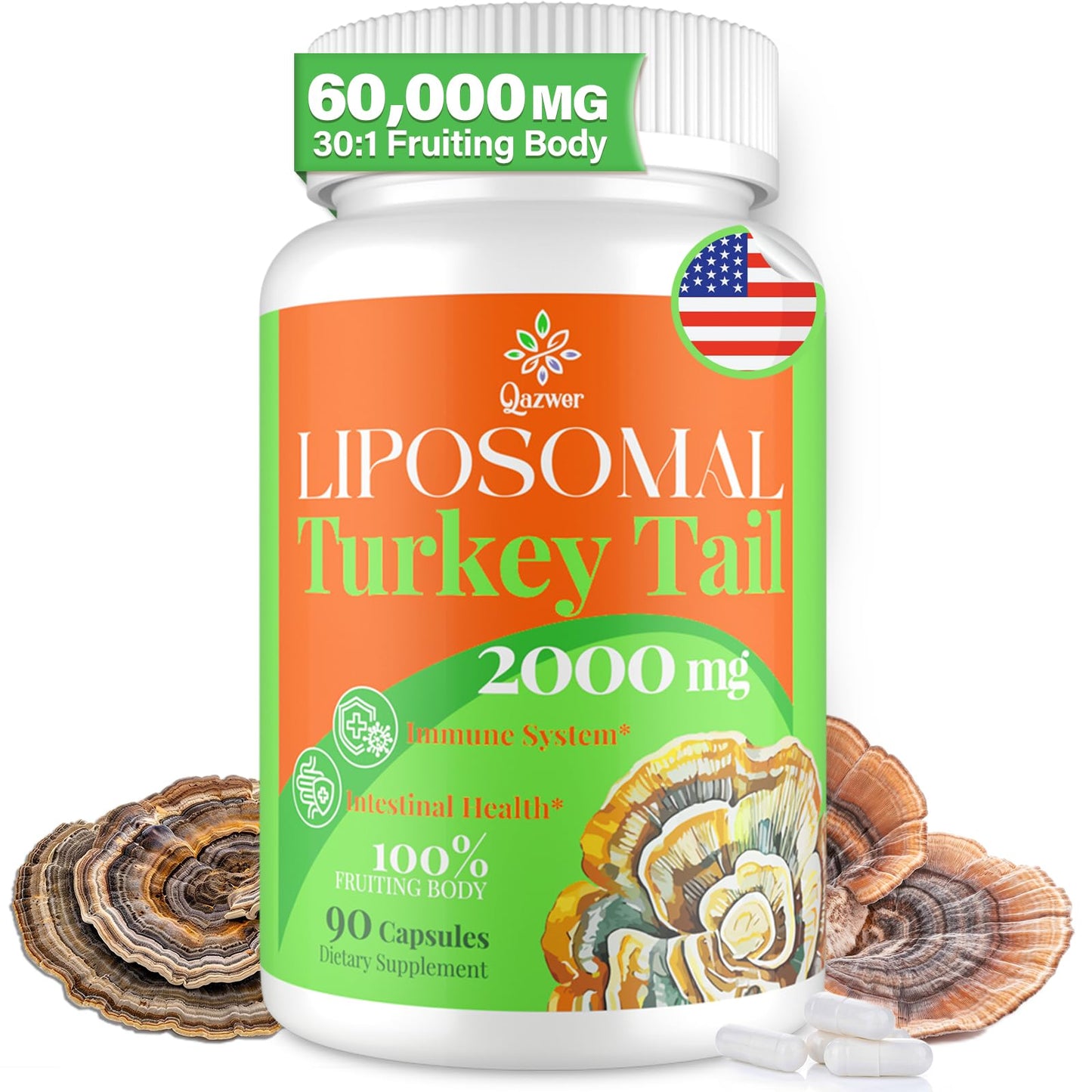 Qazwer Liposomal Turkey Tail Mushroom Capsules 90 Count