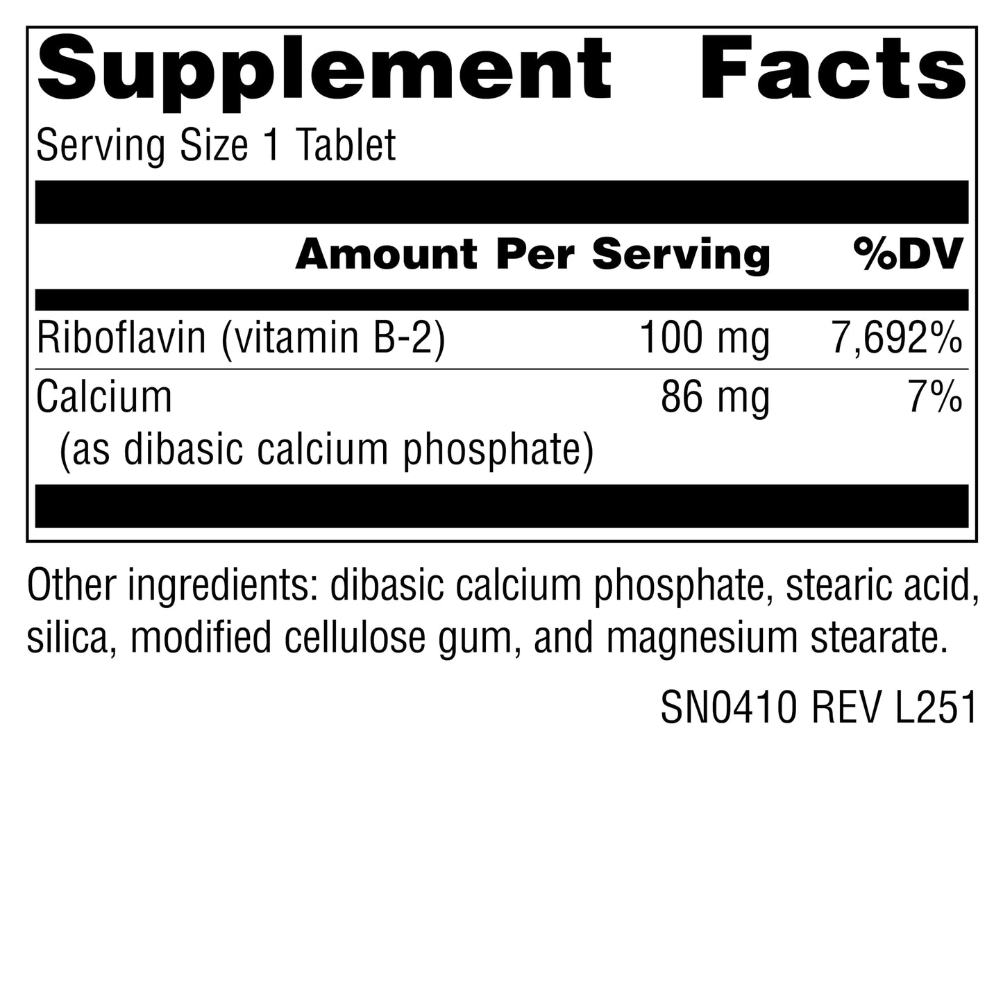 Source Naturals Vitamin B-2 Riboflavin 100 mg Tablet, 250 Tablets