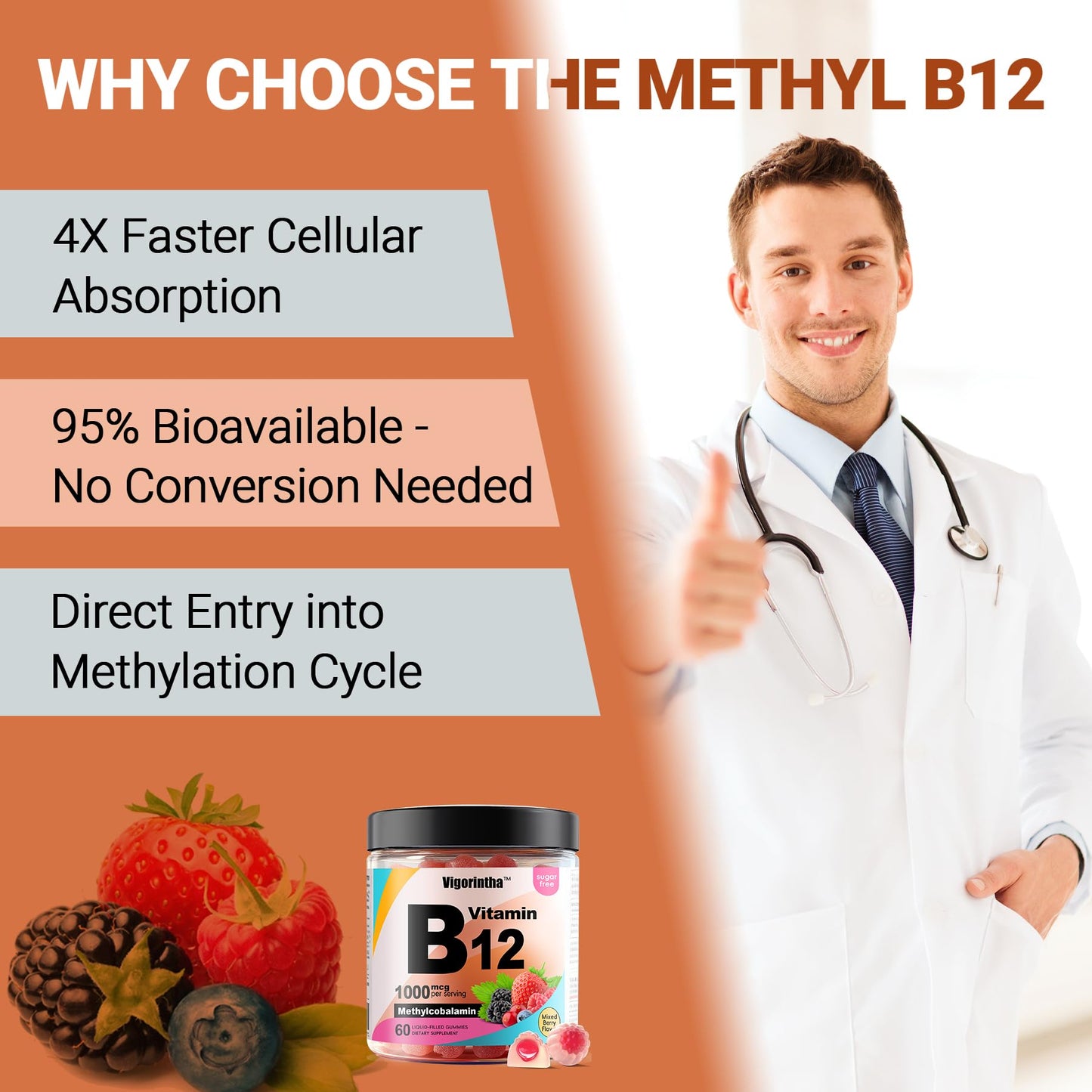 Vigorintha Methyl Vitamin B12 Gummies 1000mcg, 60 Gummies