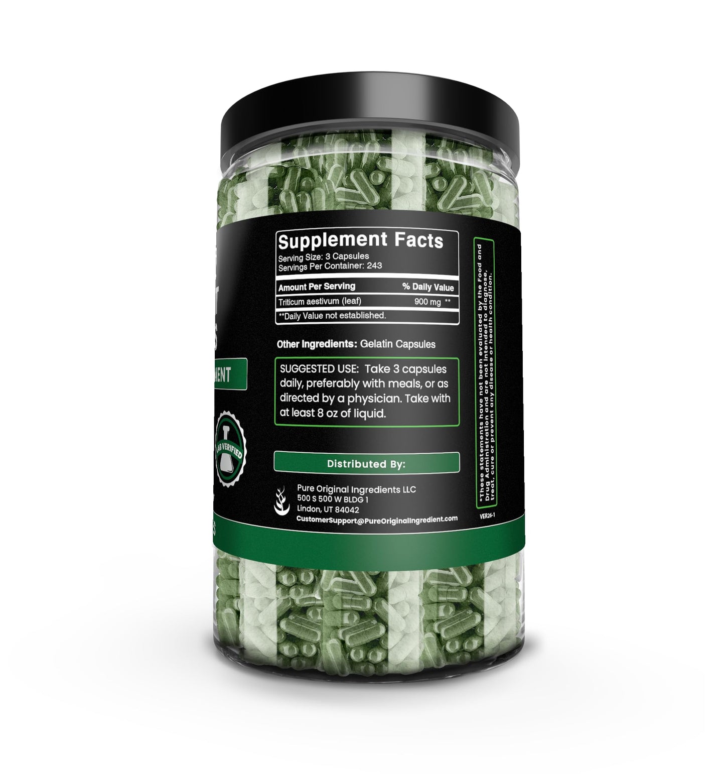 Pure Original Ingredients Wheat Grass Capsules 730 Count