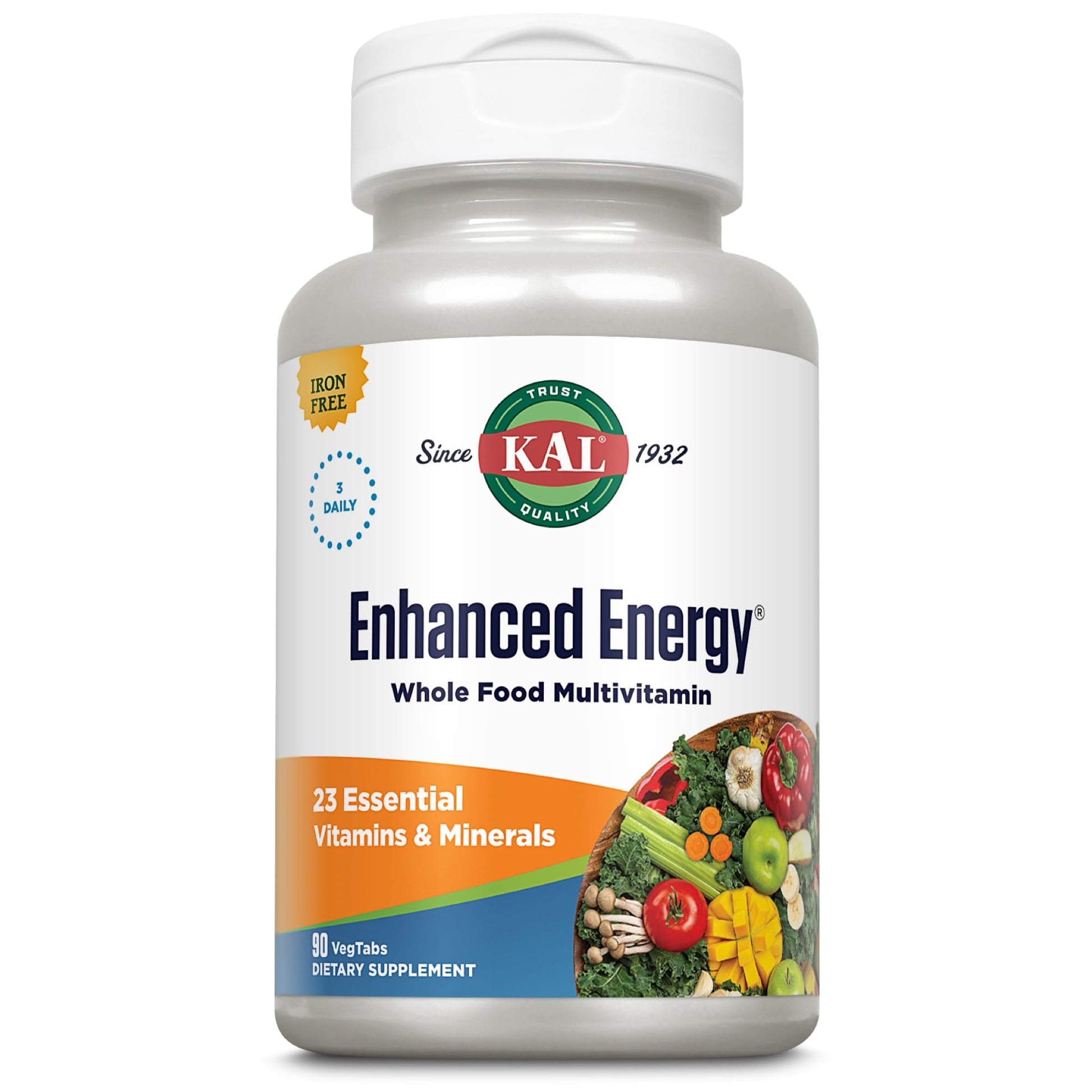 KAL Enhanced Energy Iron Free Tablets Vegetarian Tablet, 90 Tablets