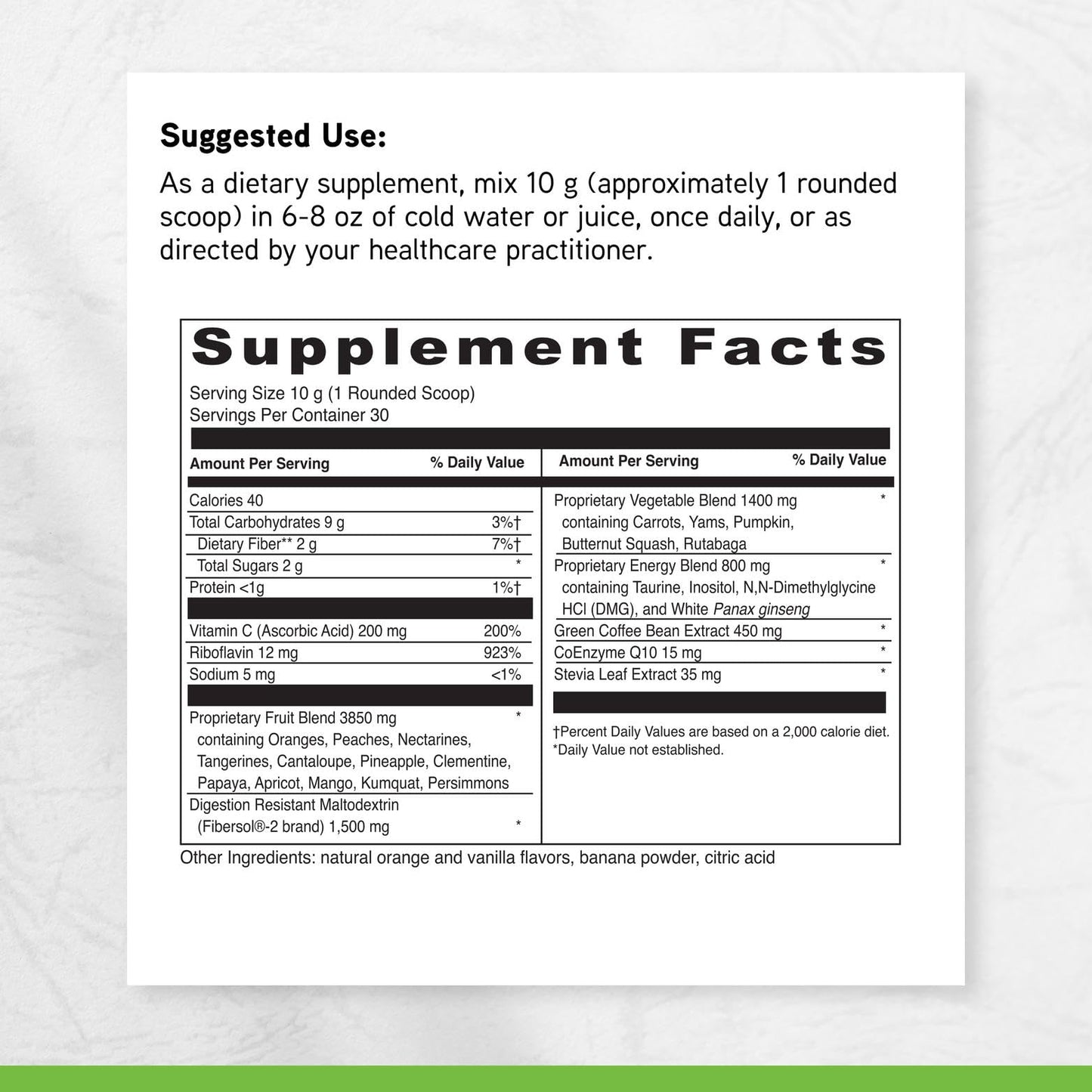 DAVINCI Spectra Orange Natural Energy Support Drink Supplement Powder, 30 Servings