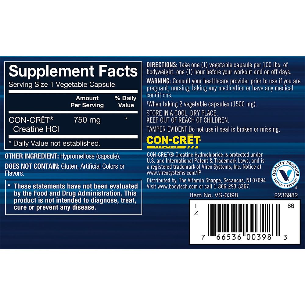BodyTech Creatine HCl Powder Capsules 60 Count