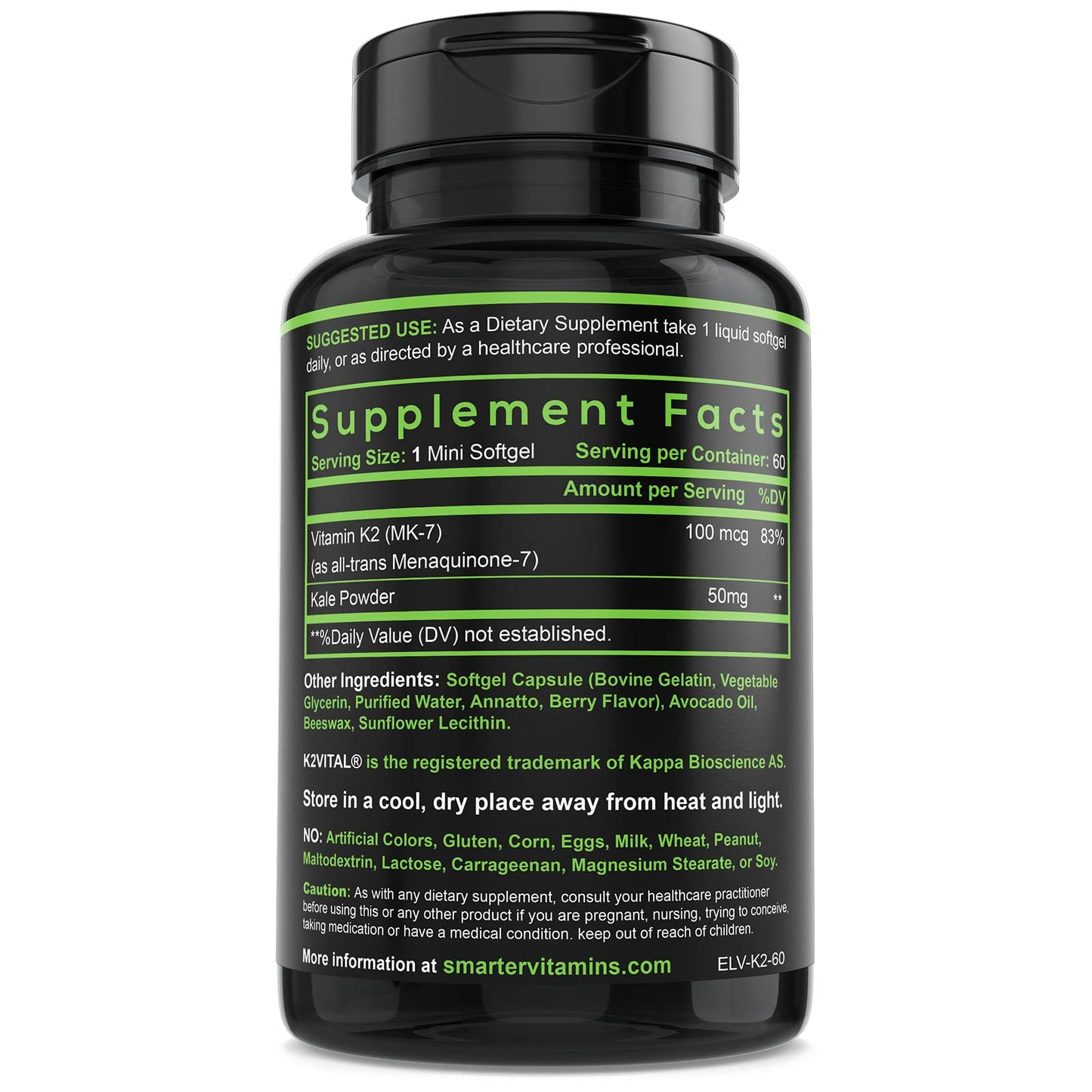 SmarterVitamins Vitamin K2 MK7 100mcg K2VITAL Bone & Heart Support Softgel 180