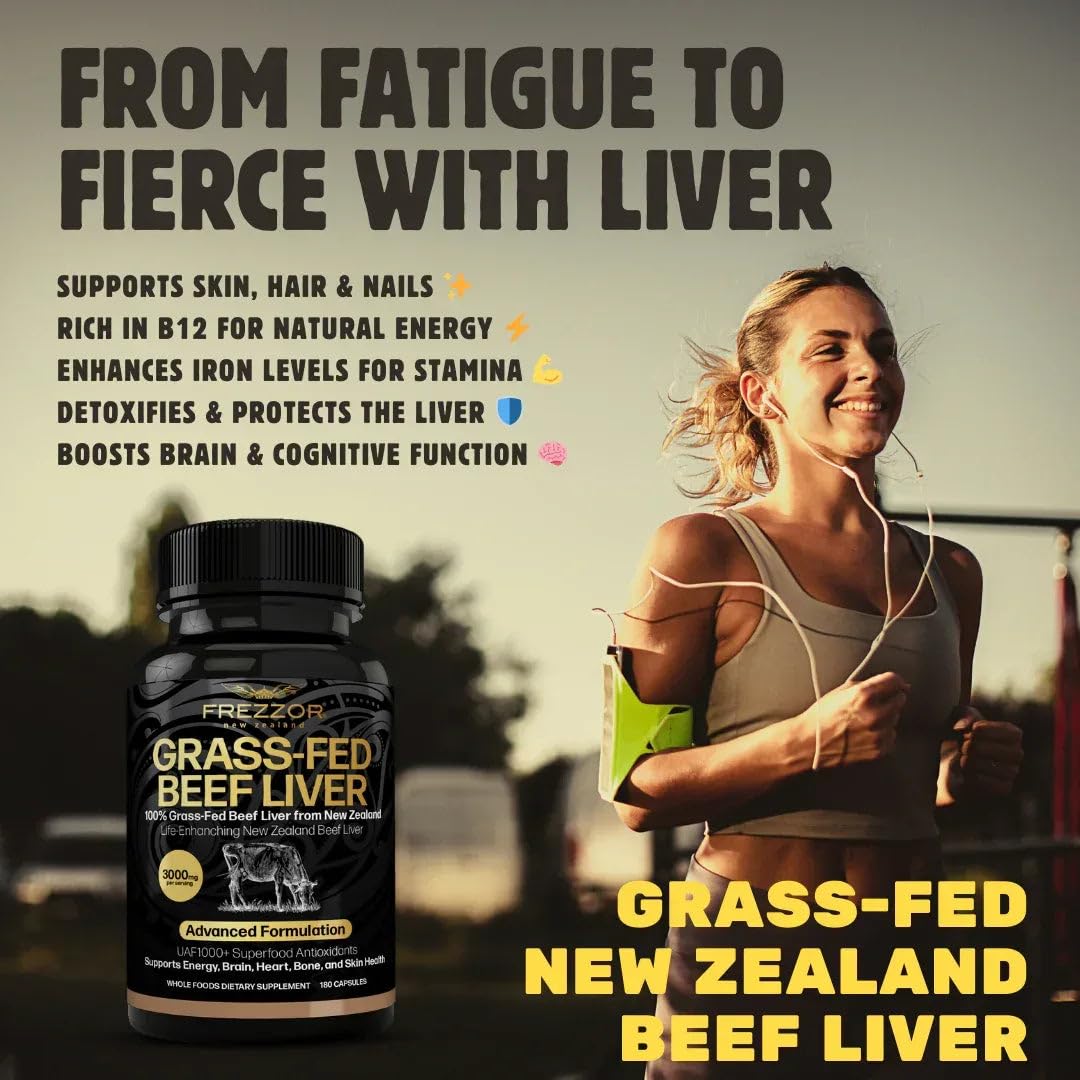 FREZZOR New Zealand 100% Live-Grass-Fed Beef Liver Capsules, 180 Count