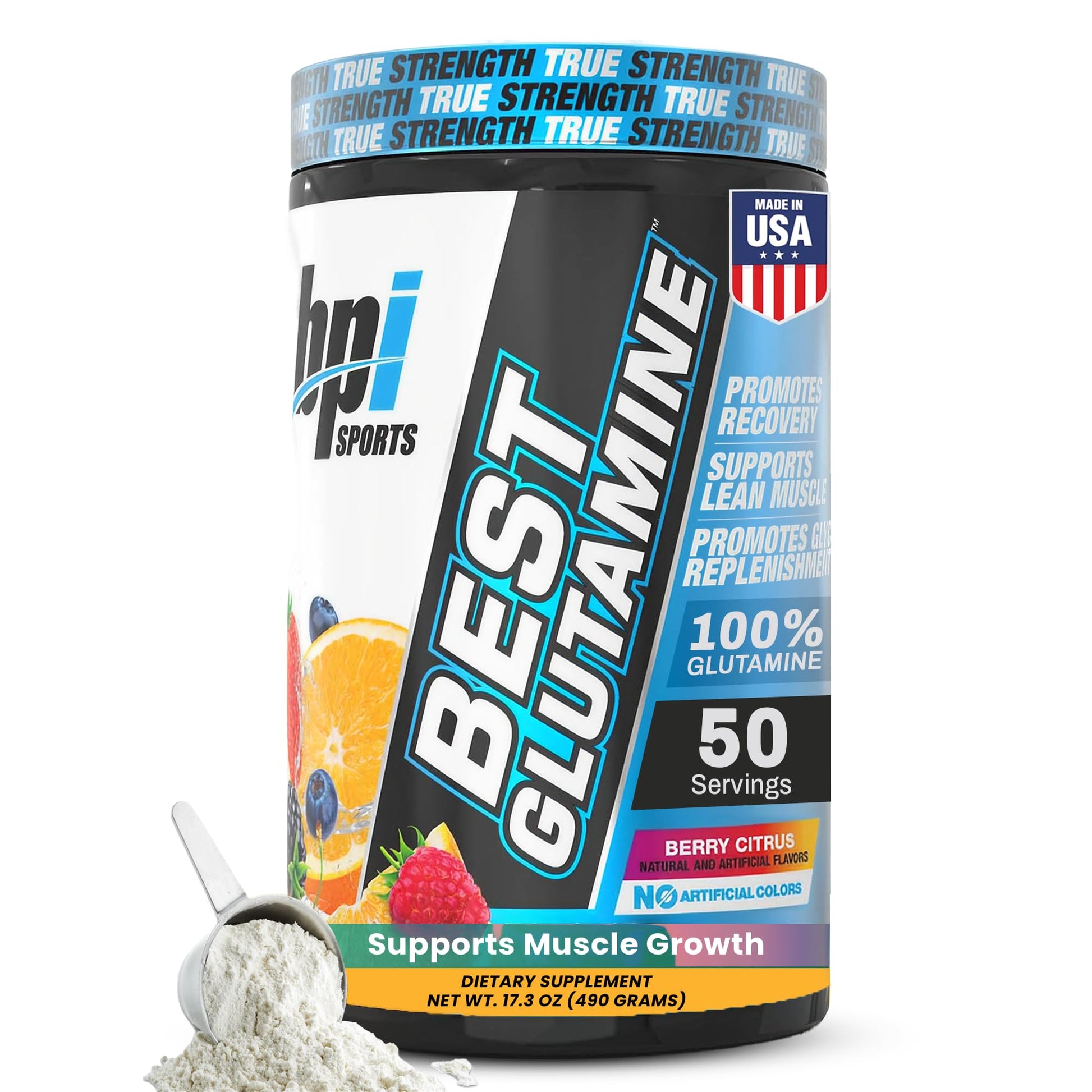 BPI Sports Best Glutamine Supplement, L-Glutamine Powder for Gut Health, Muscle Recovery and Immune Support – 6 Advanced Glutamine Types + Vitamin C – Berry Citrus Flavor, 17.3