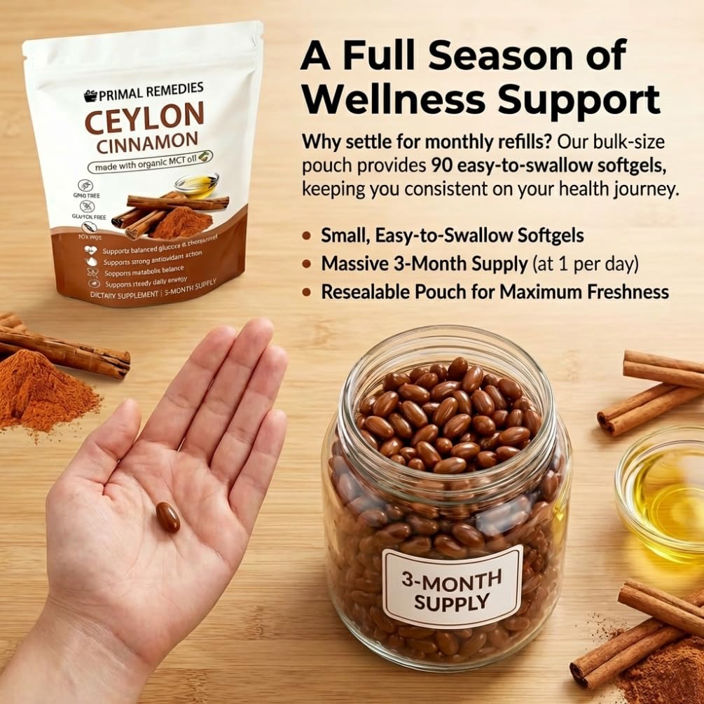 PynkLily Primal Remedies Ceylon Cinnamon Capsules with MCT Oil, 300 Capsules