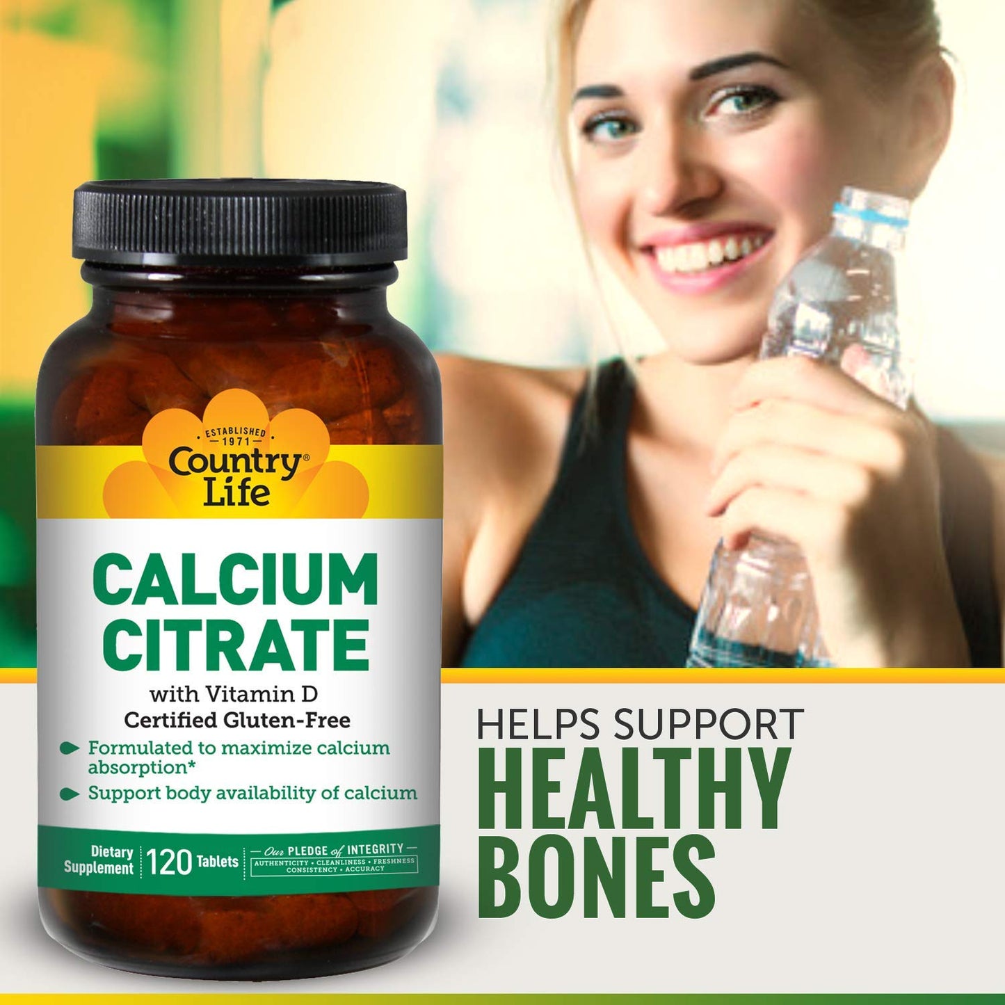 Country Life Calcium Citrate with Vitamin D, 120 Tablets