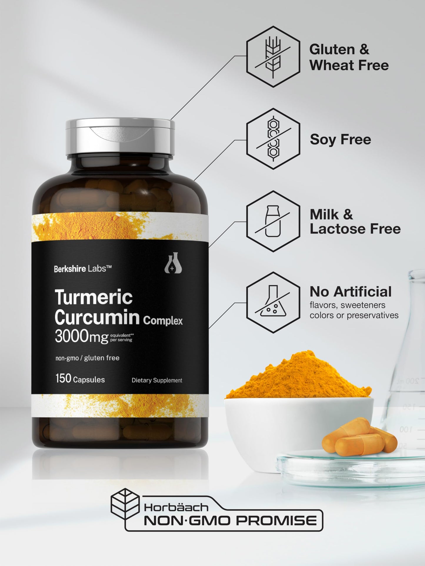 Horbäach Turmeric Curcumin with Black Pepper Capsules 150 Count