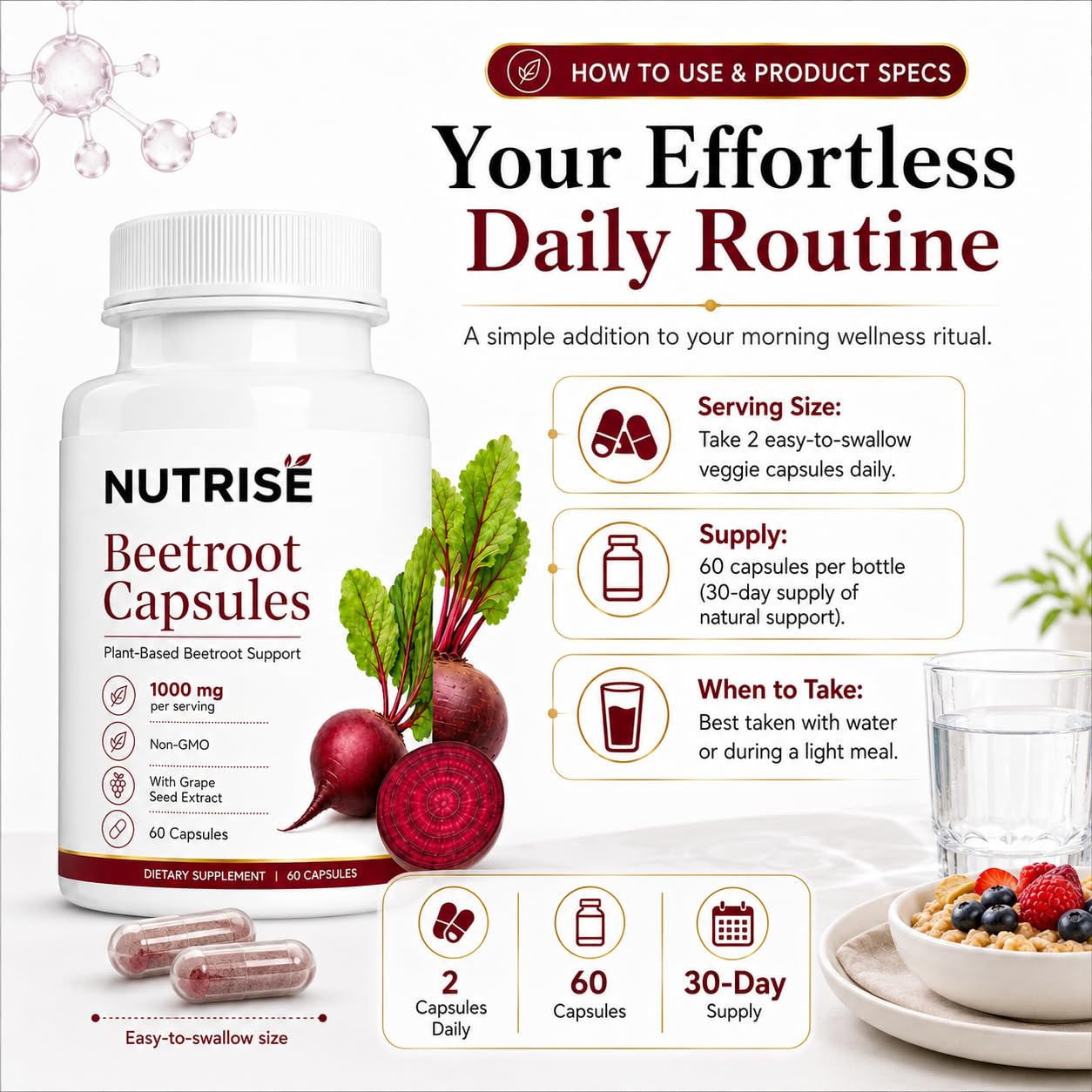 Vitalleap NUTRISE Beetroot Capsules with Grape Seed Extract, 60 Capsules