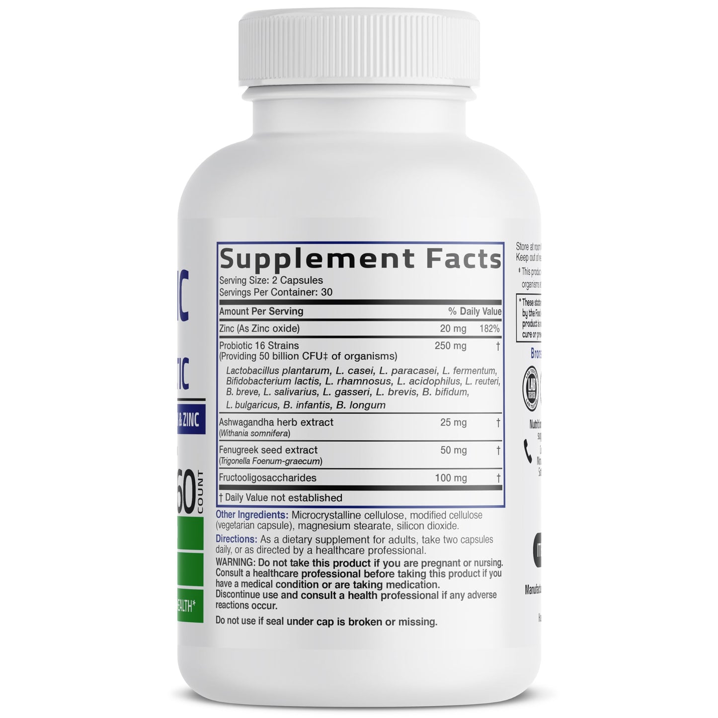 Bronson Men's Probiotic 50 Billion CFU Plus Prebiotic with Ashwagandha, Fenugreek & Zinc, Supports Healthy Digestion & Immune Function Non-GMO, 60 Capsules