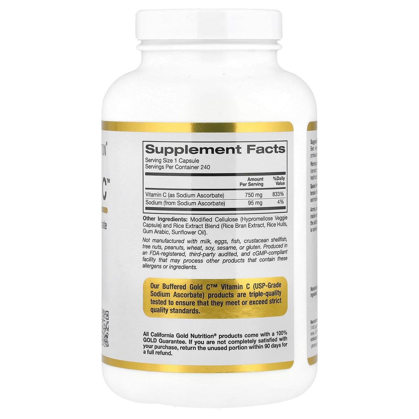 California Gold Nutrition Buffered Gold C Non-Acidic Vitamin C Supplement 750 mg Capsule 240 Count