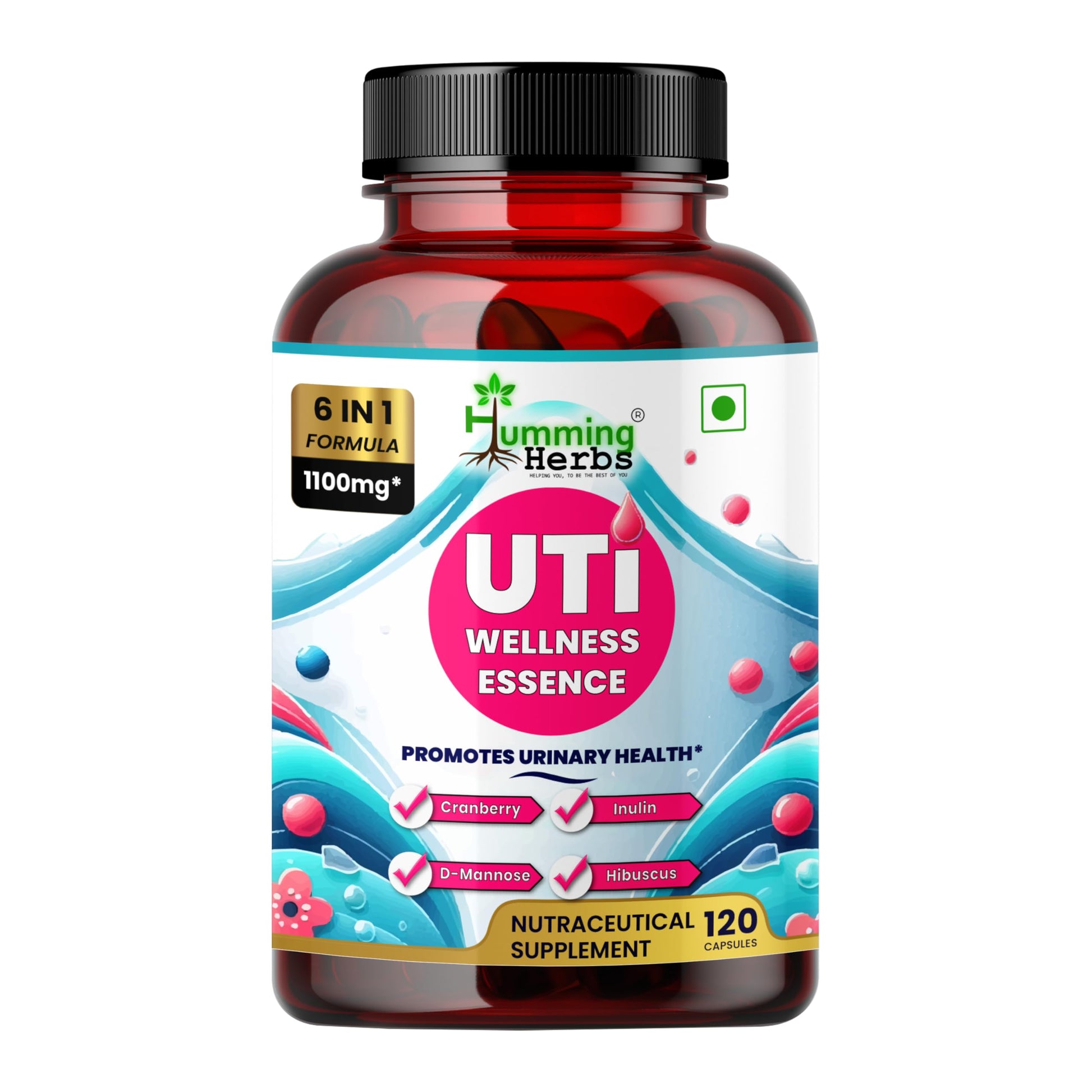 Humming Herbs D-Mannose & Cranberry Complex with Hibiscus, Inulin Prebiotic & Probiotics (Lactobacillus rhamnosus & L. reuteri), Capsules, 120