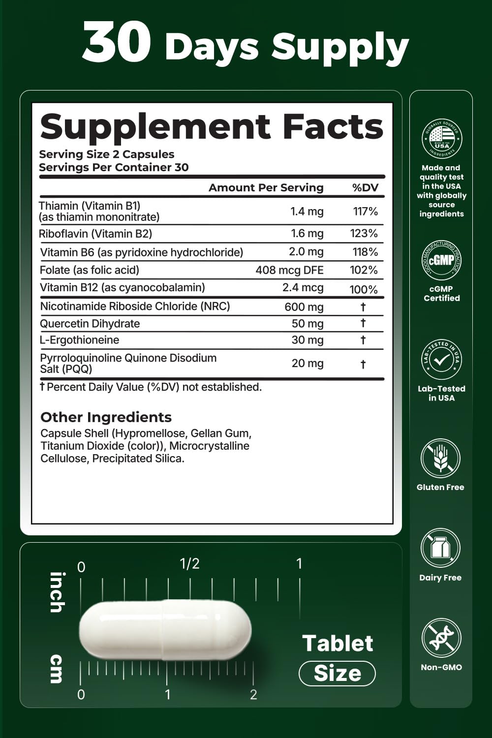 VITAJOURNEY NAD+ Supplement with Nicotinamide Riboside Capsules, 60 Count