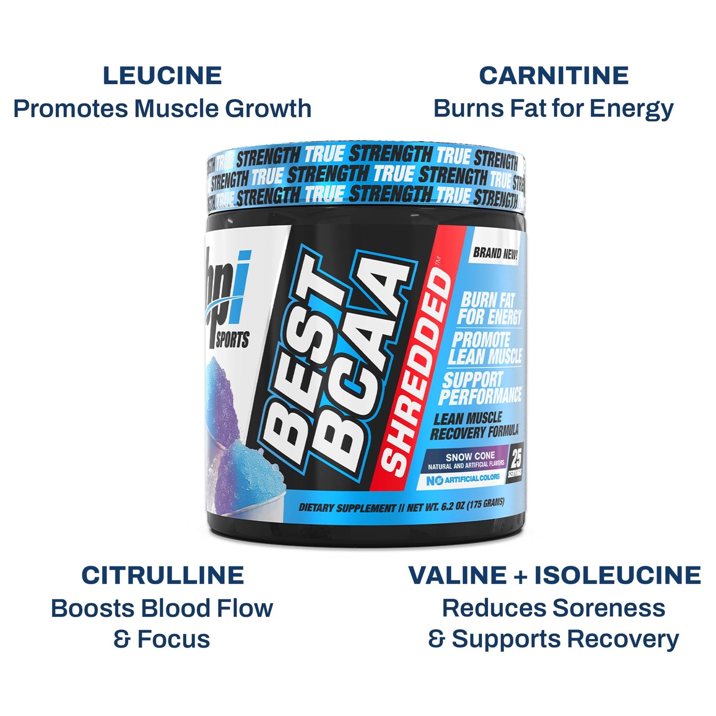 BPI Sports Best BCAA Shredded - Caffeine Free Thermogenic Recovery Drink, Lean Muscle Building BCAA Powder For Women and Men, Preworkout BCAAs Amino Acids Drink- Snow Cone, 7.3 Ounce