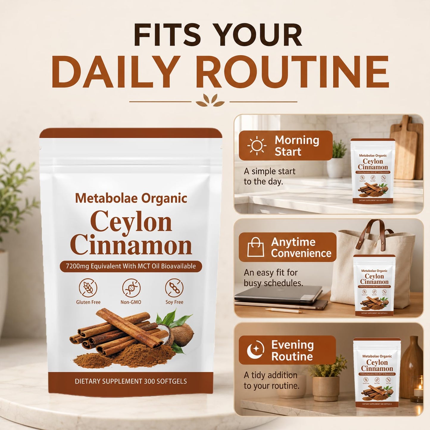 Metabolae Organic Ceylon Cinnamon Softgels, 300 Count