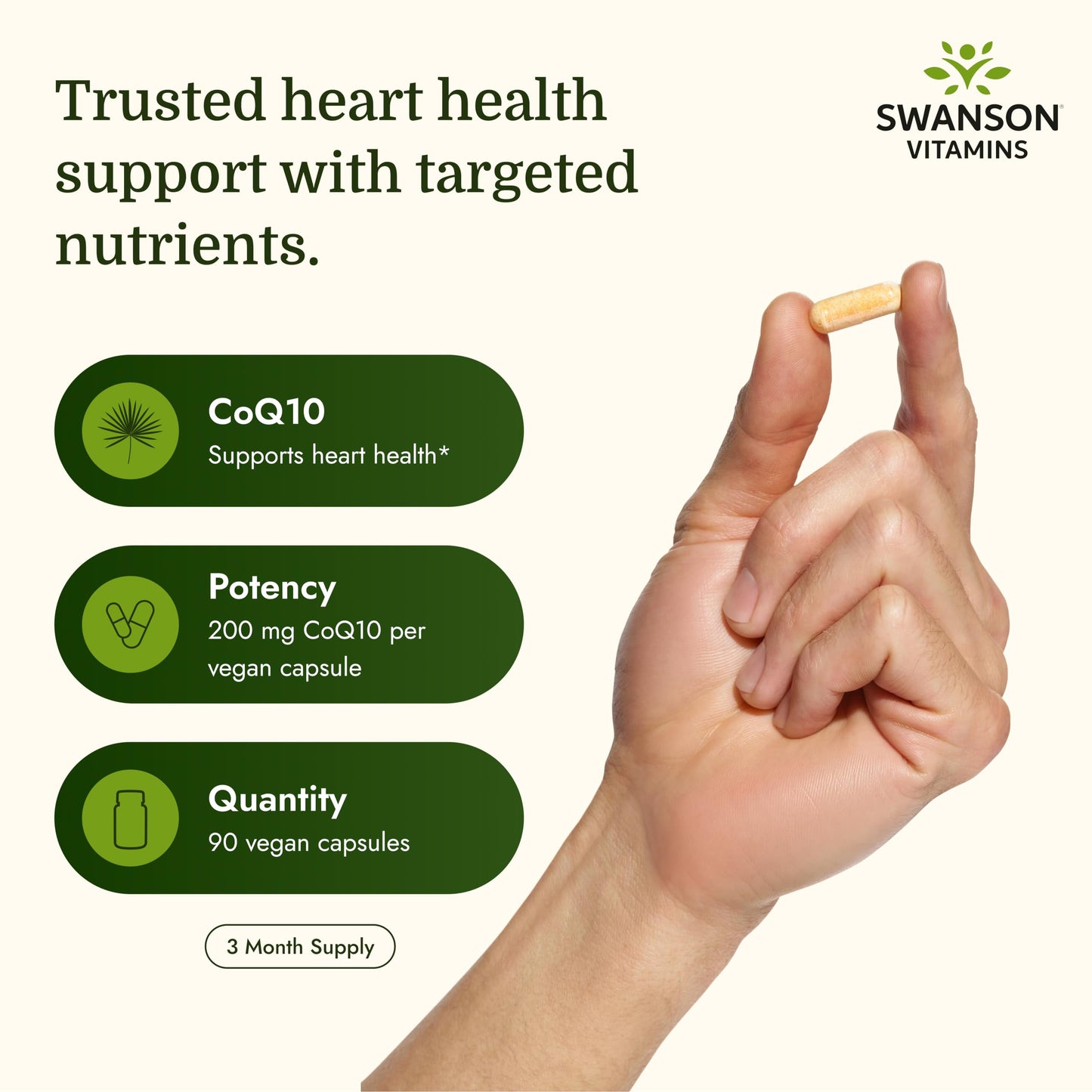 Swanson CoQ10 Cardiovascular and Cellular Energy Supplement for Heart-Health-Conscious Adults Seeking Antioxidant Support 90 Vegan Capsules
