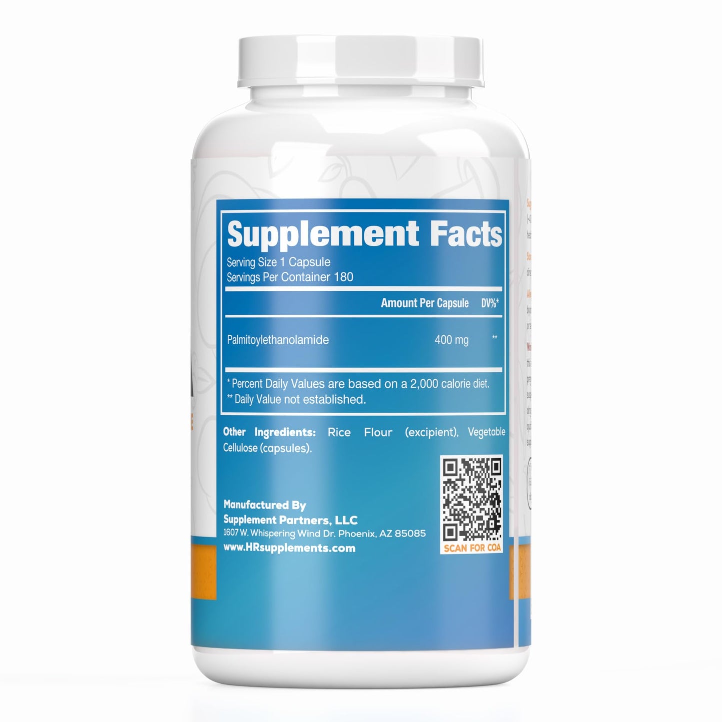 Harvest Naturals Palmitoylethanolamide Capsules 400 mg Pea-Derived, 180 Count