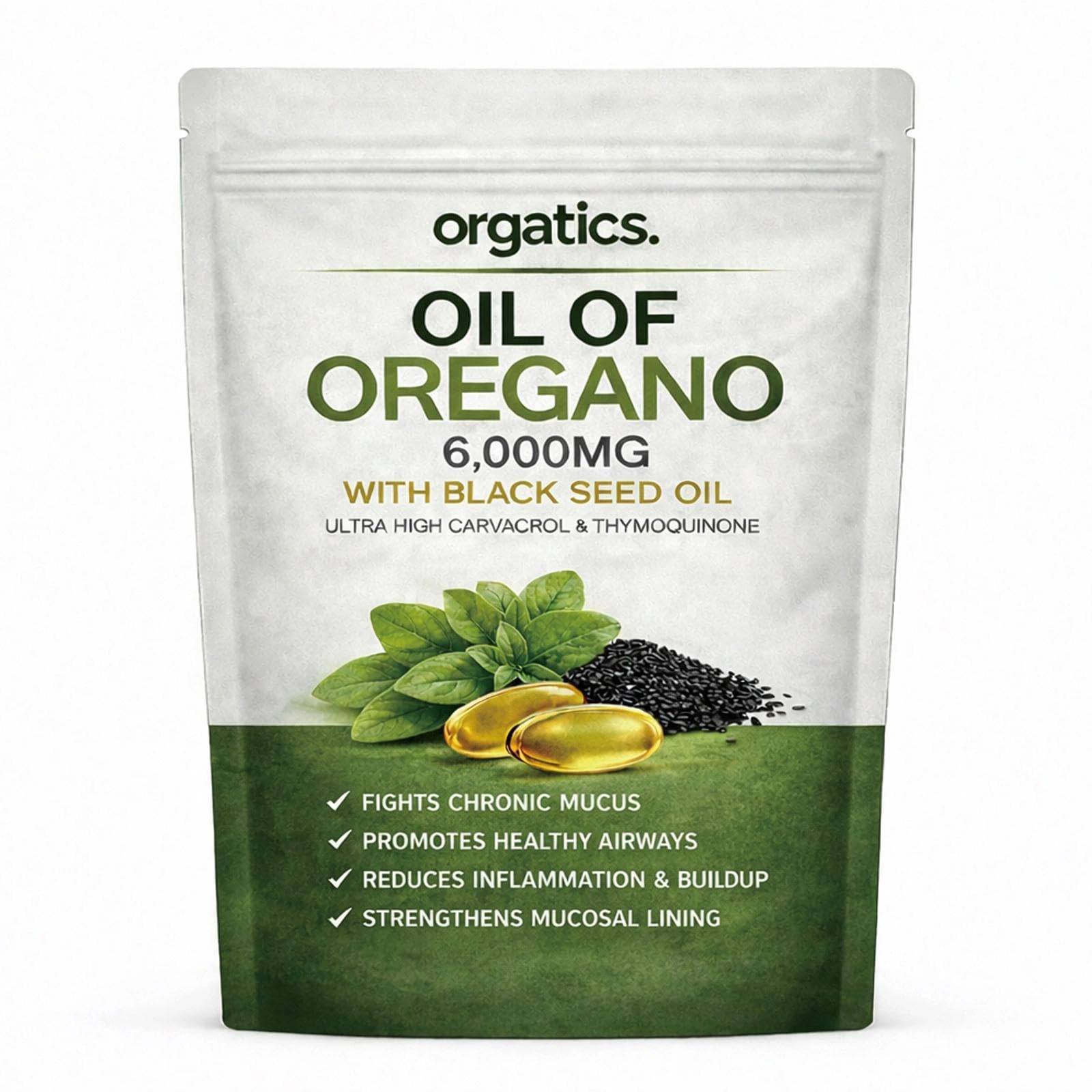 orgatics Oregano & Black Seed Softgels, 300 Count