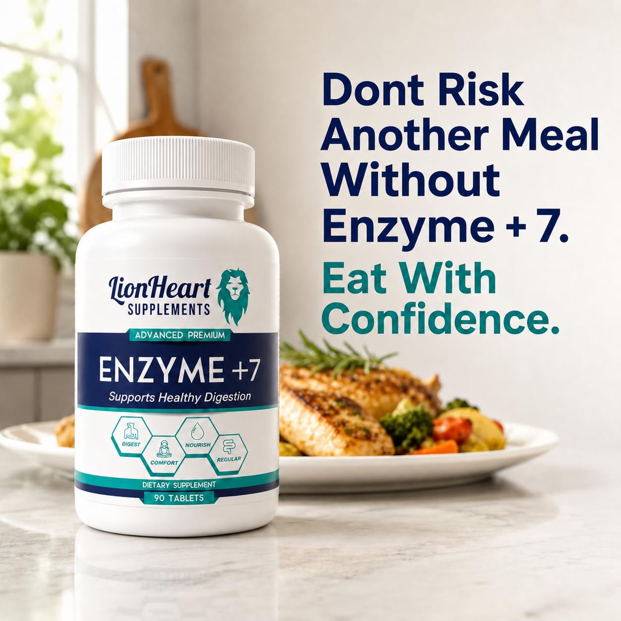 LionHeart Supplements Enzyme +7 Digestive Enzymes for No Gallbladder, 90 Tablets
