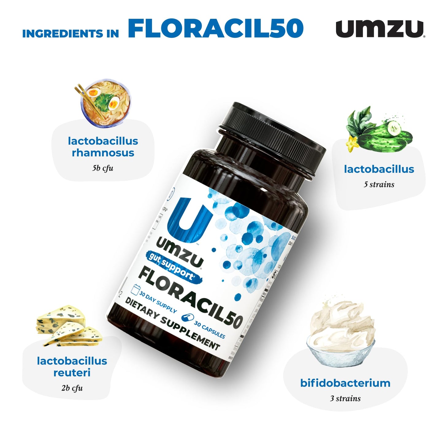 UMZU Floracil50 Probiotic Supplement Capsules 30 Count