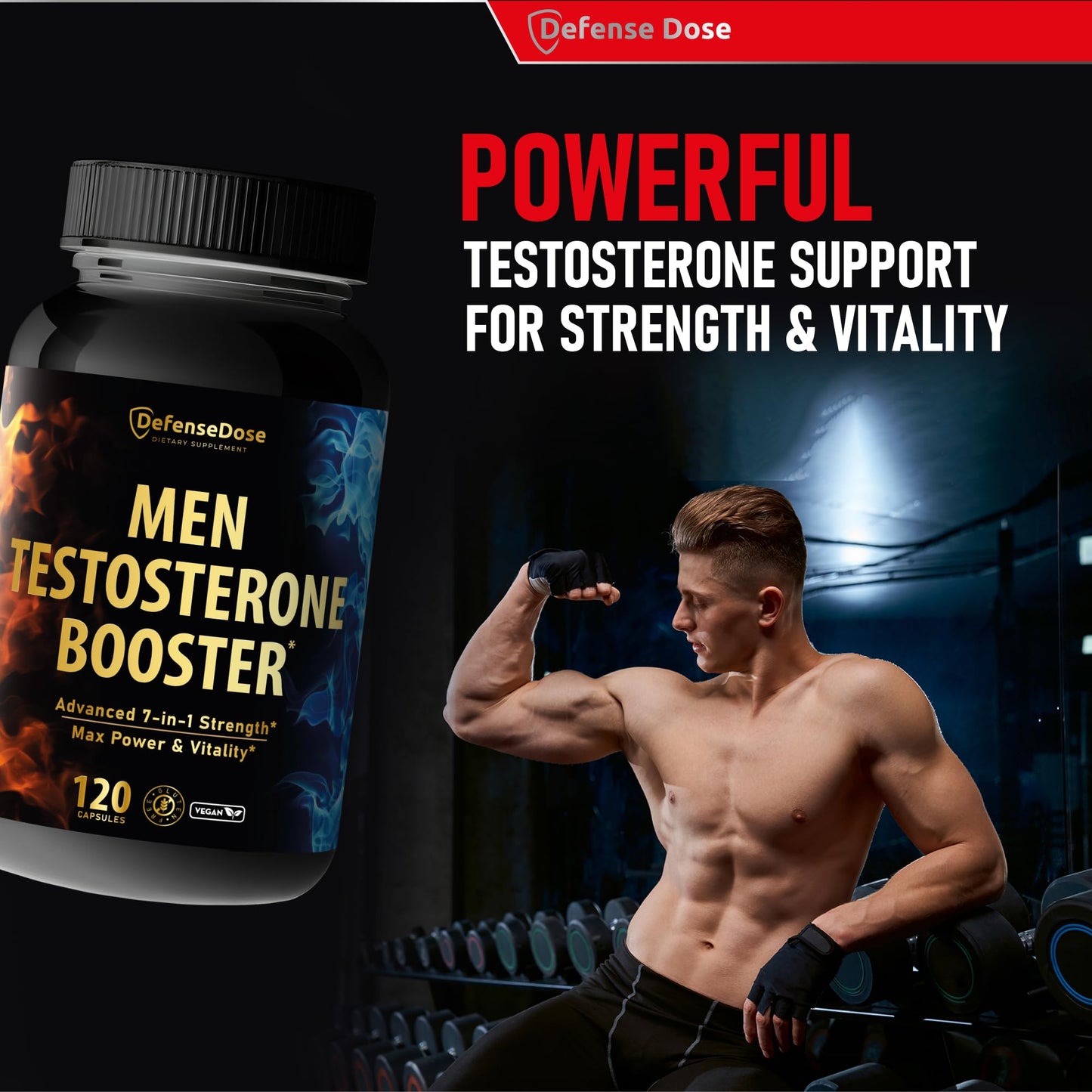 Defense Dose Testosterone Libido Booster Supplement for Men 120 Capsules