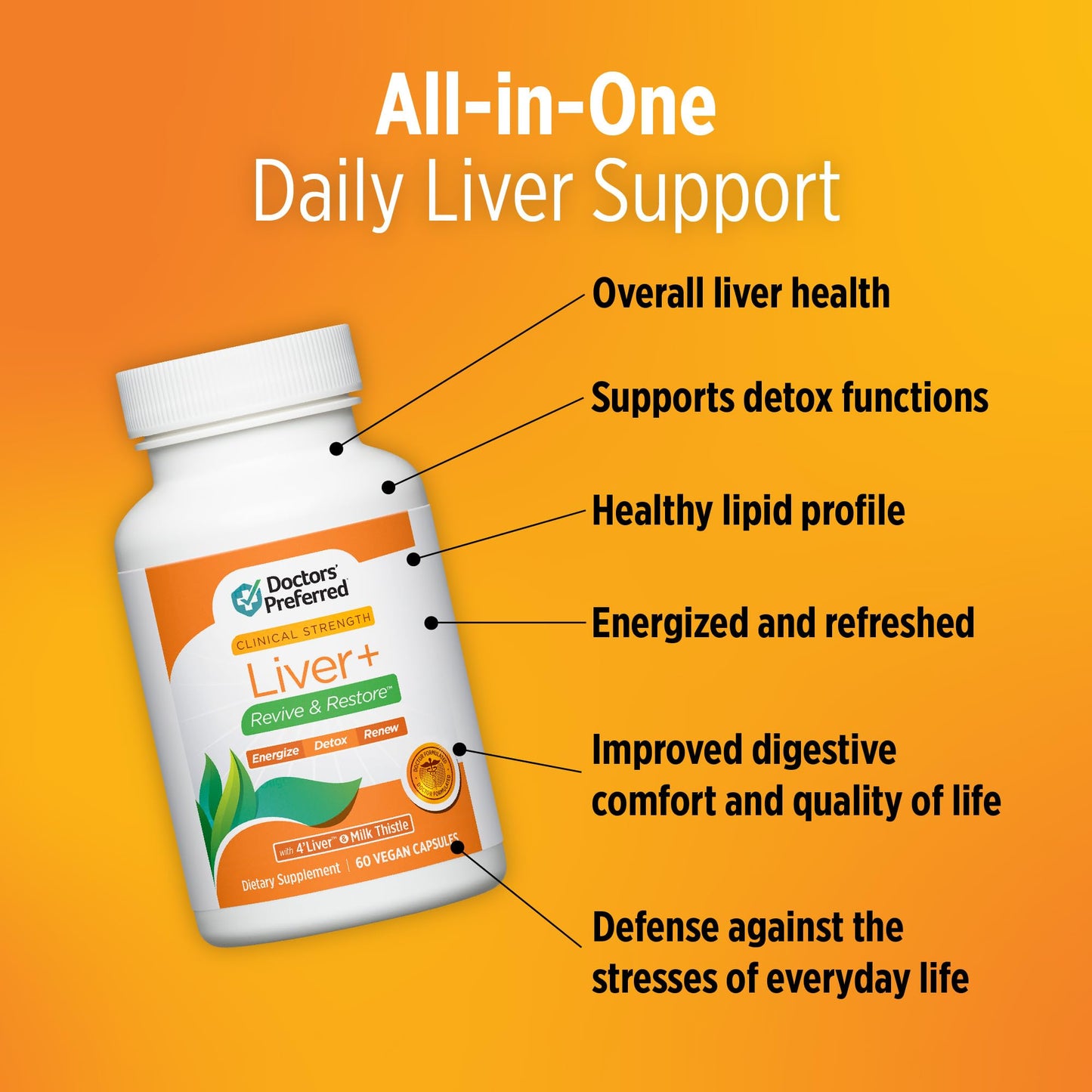 DOCTORS' PREFERRED Liver+ Revive & Restore with Milk Thistle Supplement Capsules, 60 Count
