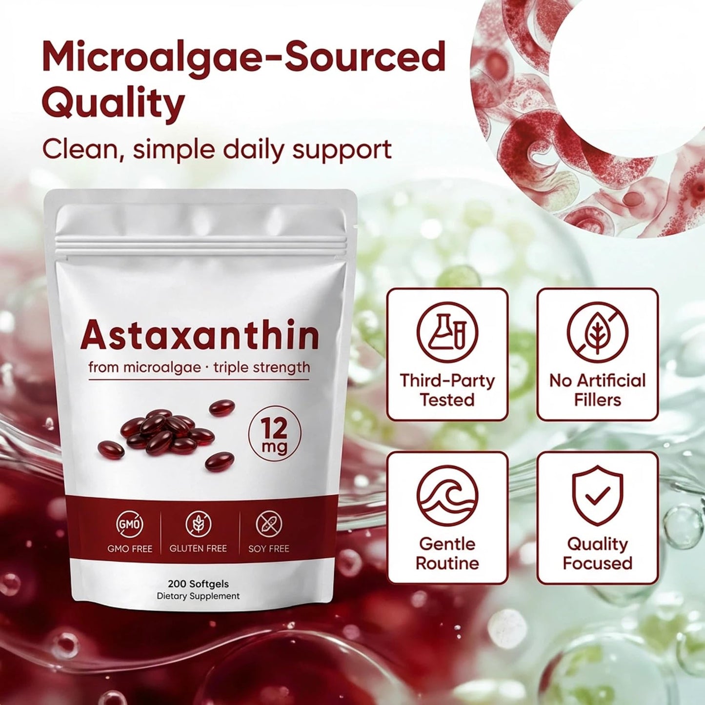 ROVINA Astaxanthin 12 mg Softgels, 200 Softgels
